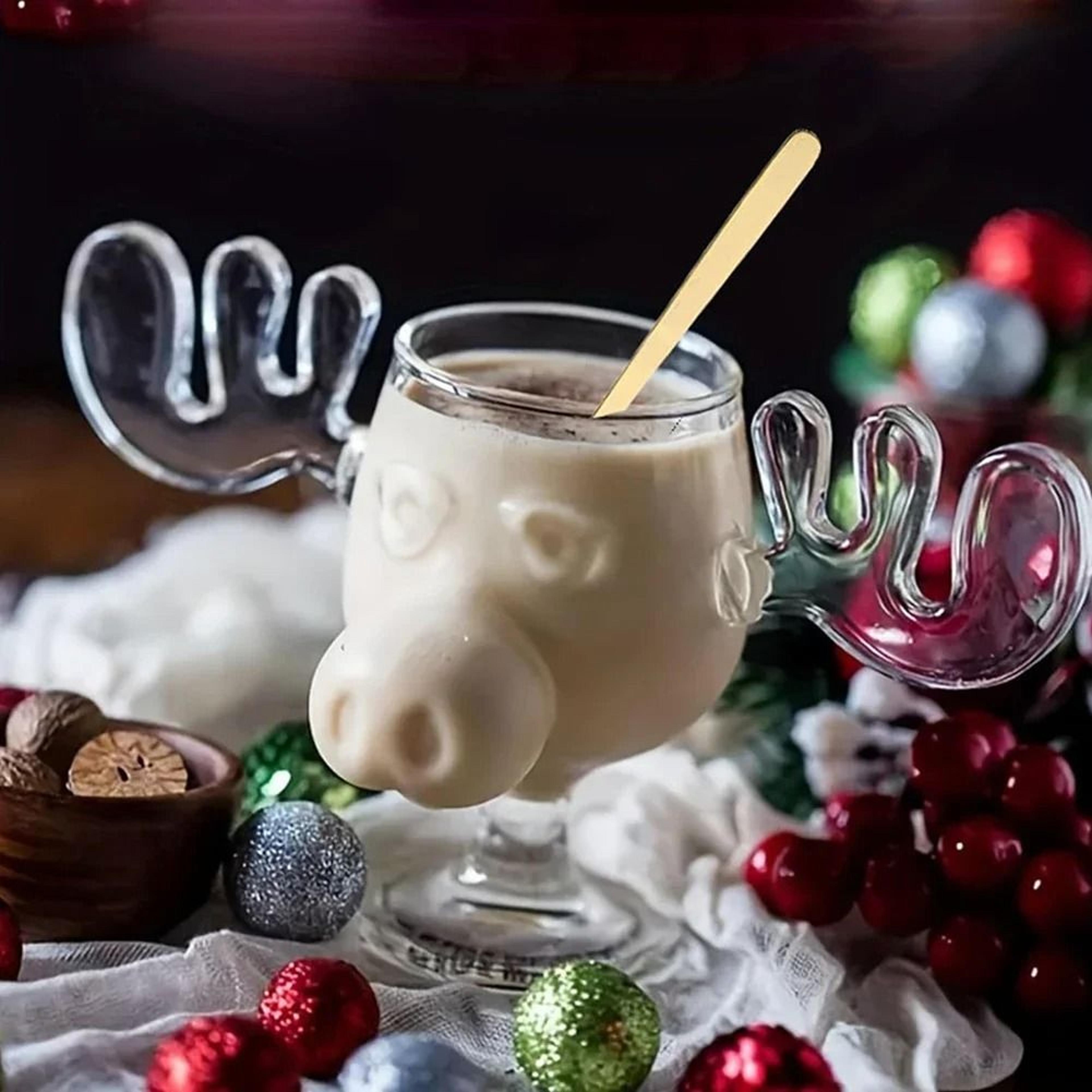 Christmas Moose Mug Reindeer Head Glass Cup 240ml Holiday Drinkware 5