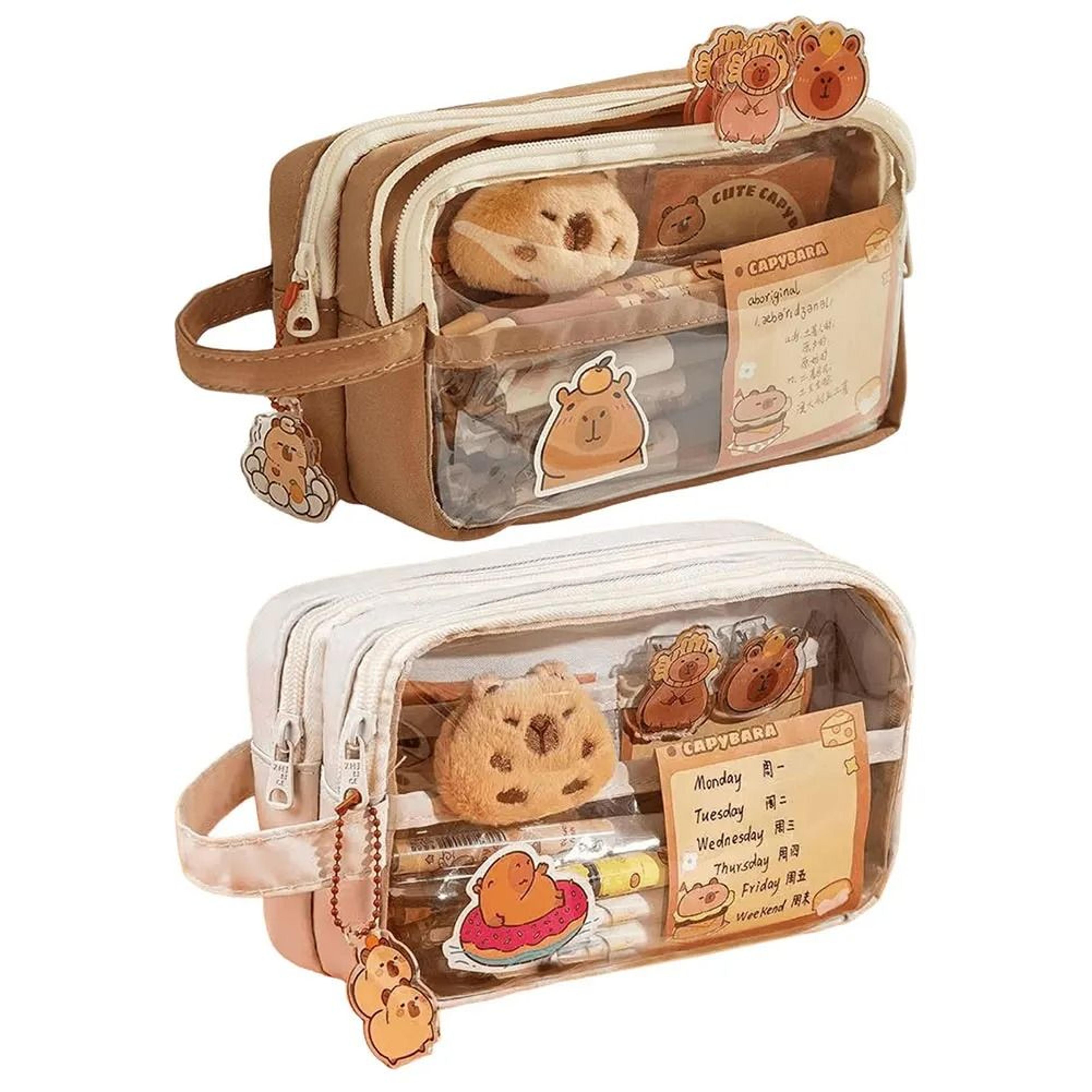 Capybara Kawaii Pencil Case With Compartments Cute Stationery Pouch 0