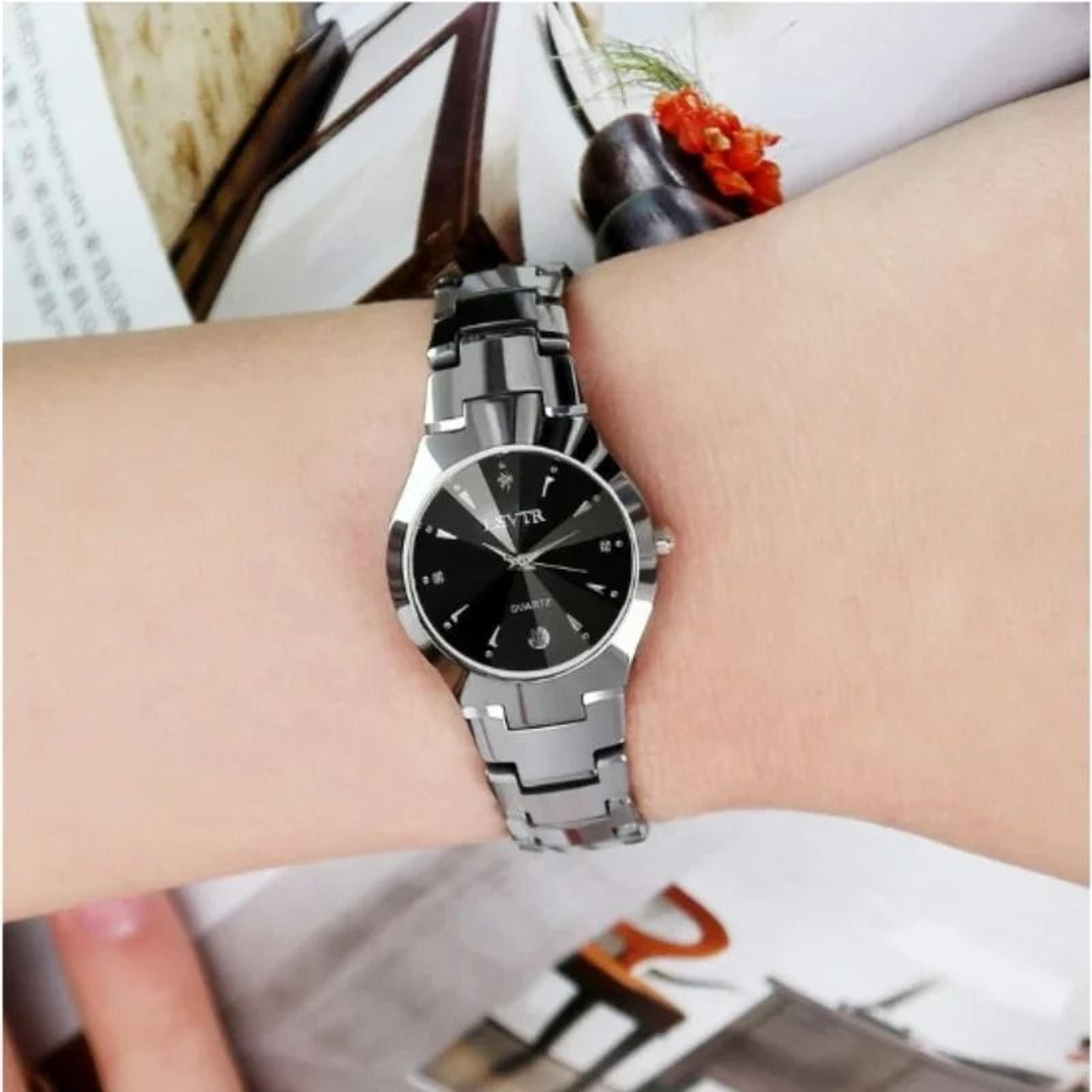Tungsten Steel Quartz Watch With Calendar Unisex Couple Watch 1