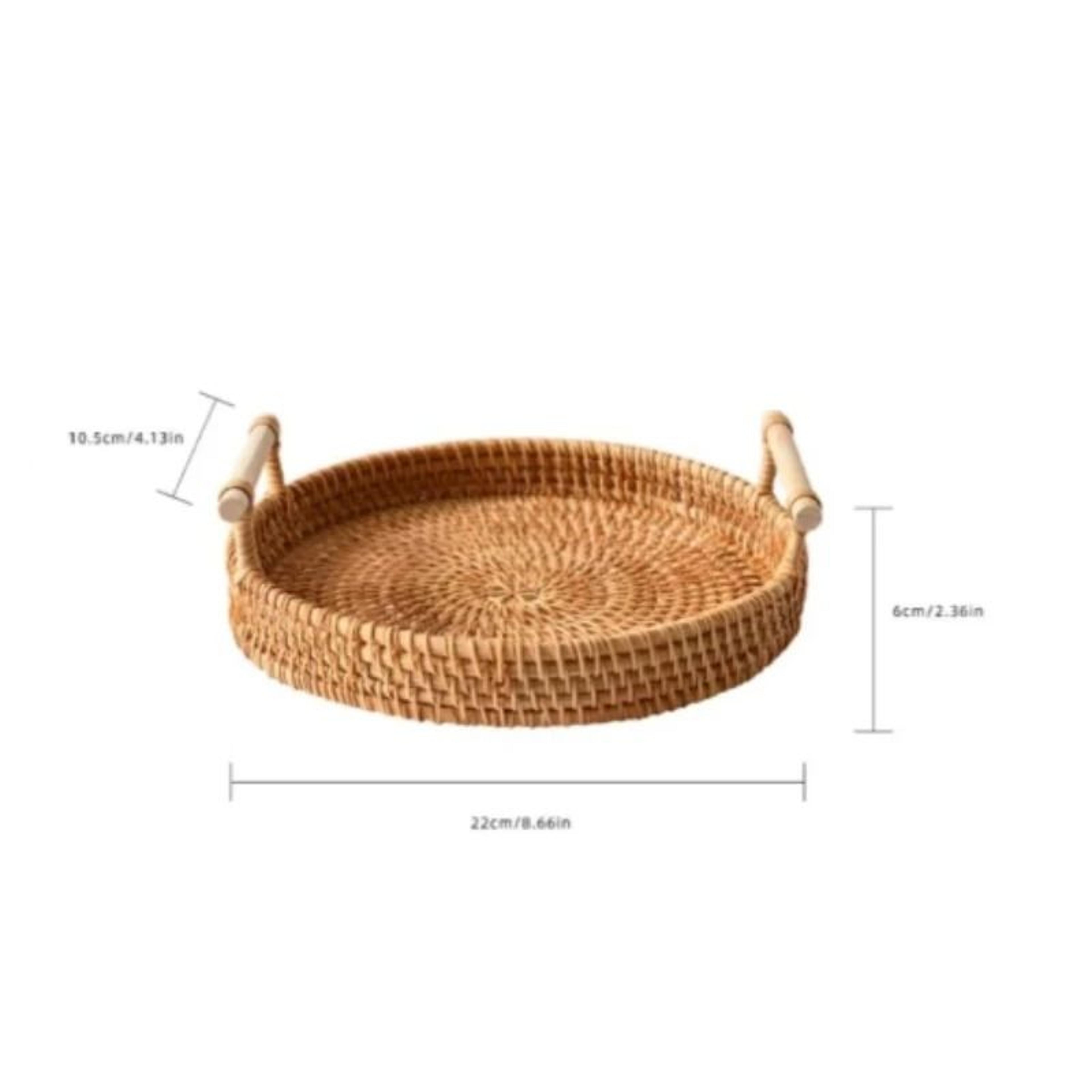 Handmade Rattan Serving Tray With Handles Round Woven Boho Kitchen Decor 1