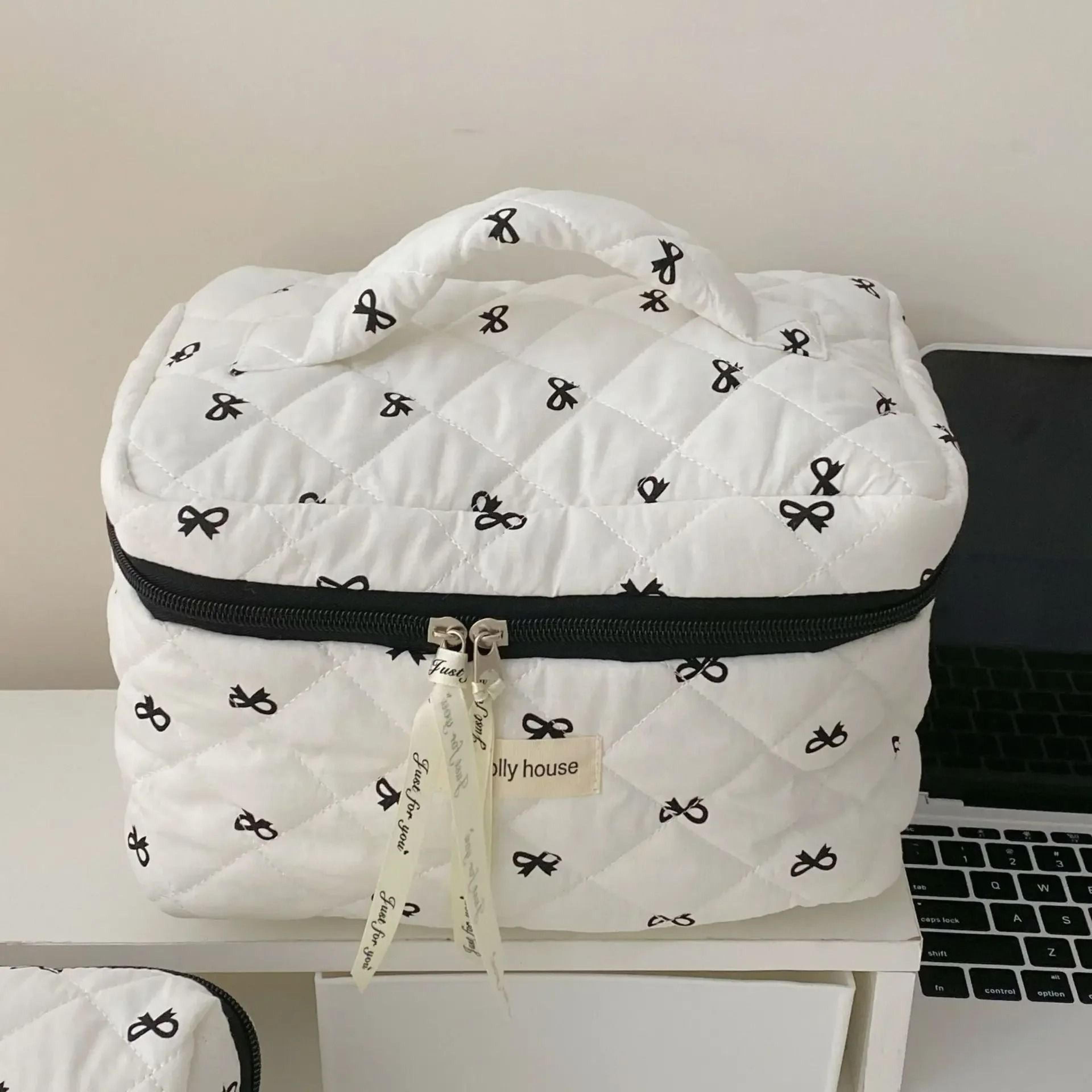 Cherry Quilted Makeup Bag Portable Cotton Cosmetic And Toiletry Pouch 7