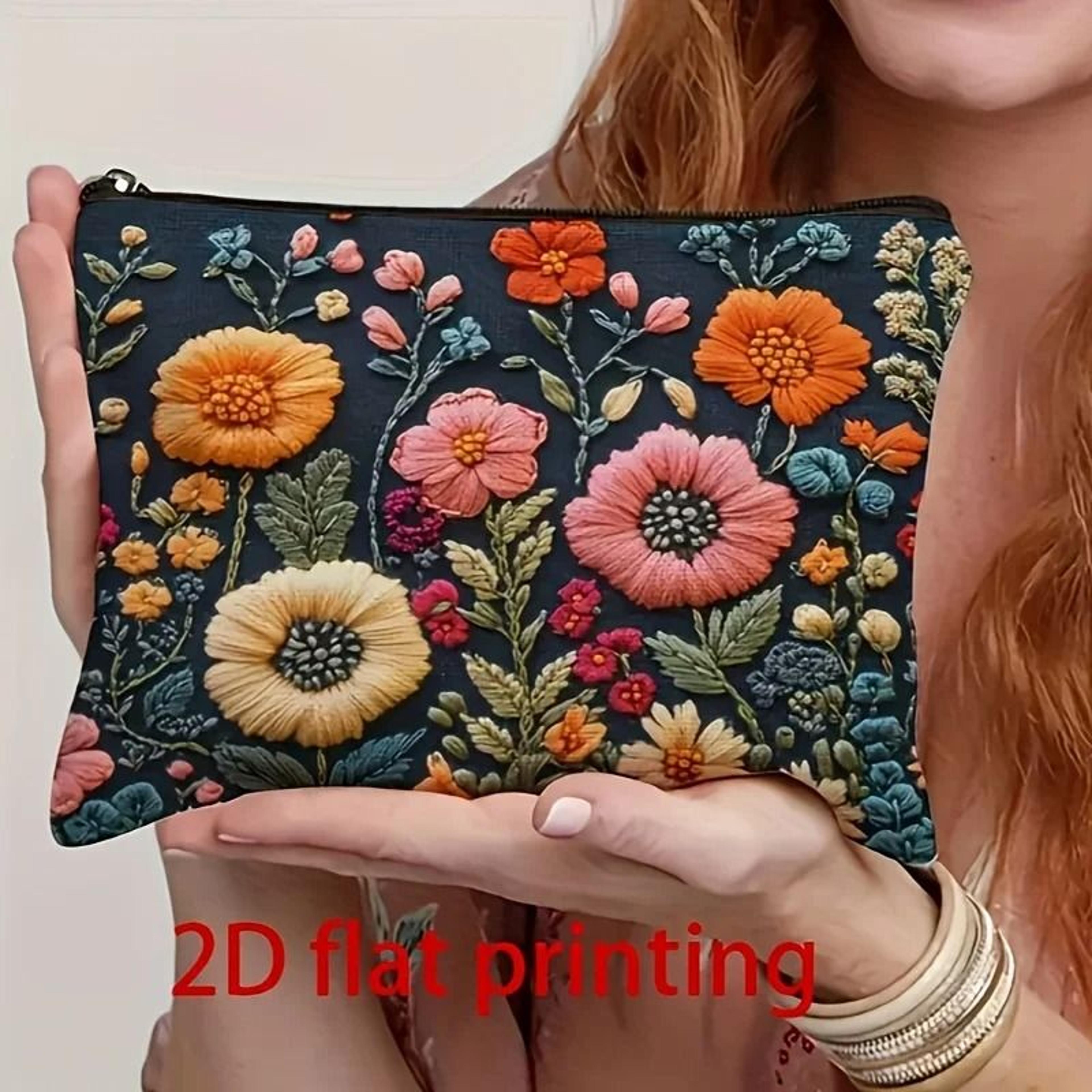 Floral Makeup Bag Portable Toiletry Organizer Durable Travel Cosmetic Pouch 3