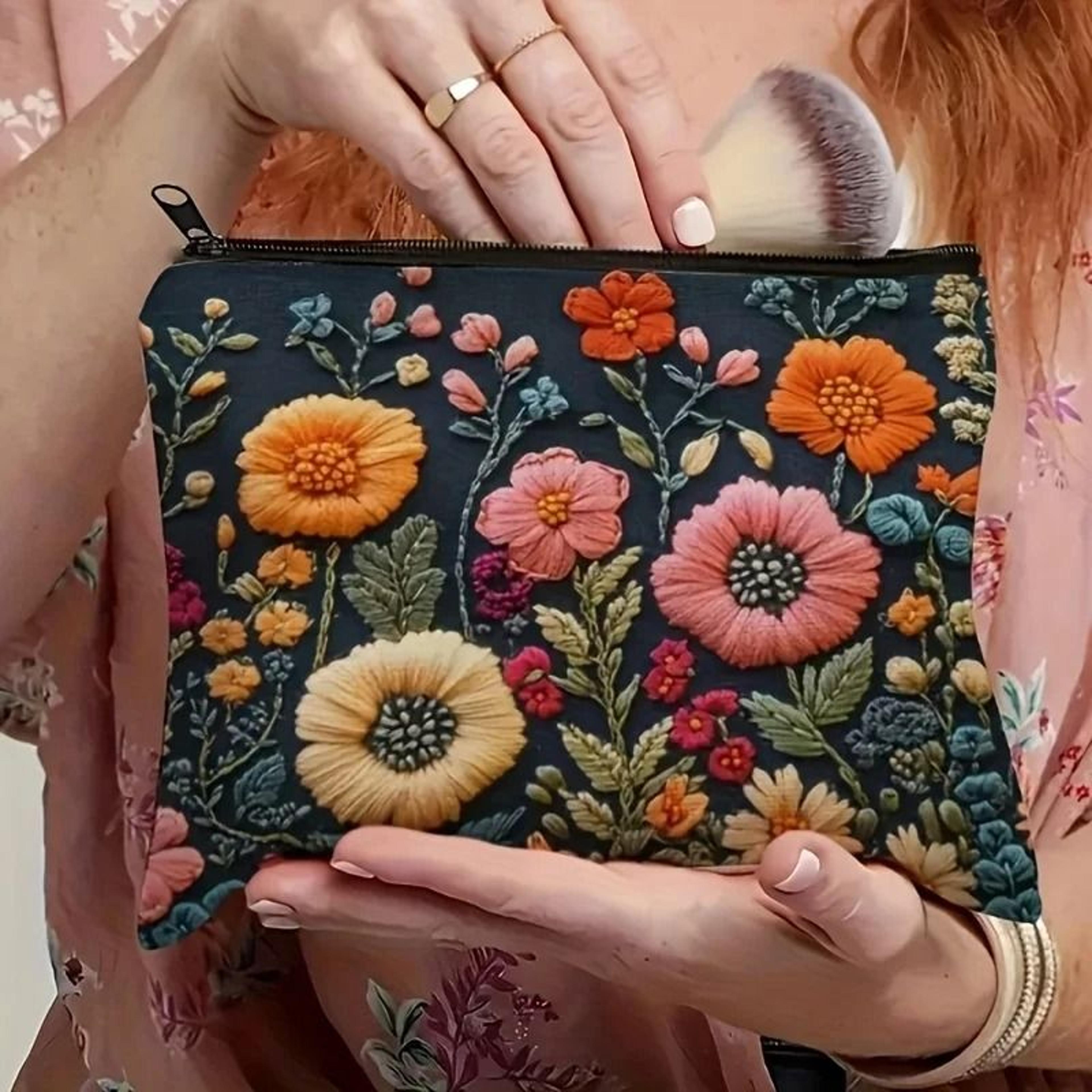 Floral Makeup Bag Portable Toiletry Organizer Durable Travel Cosmetic Pouch 5