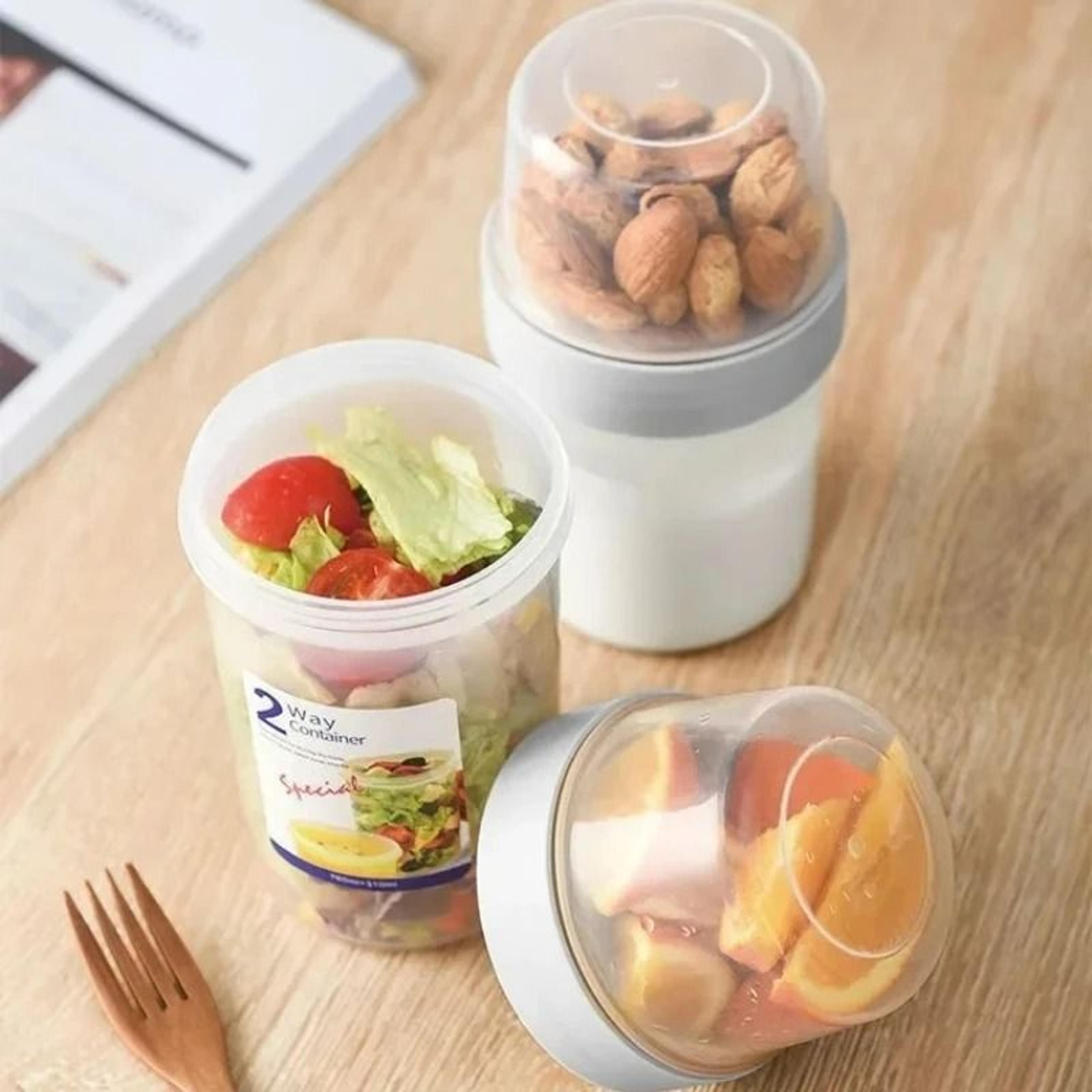 Portable Breakfast Bowl With Lid And Fork Yogurt Oatmeal Salad Lunch Cup 0