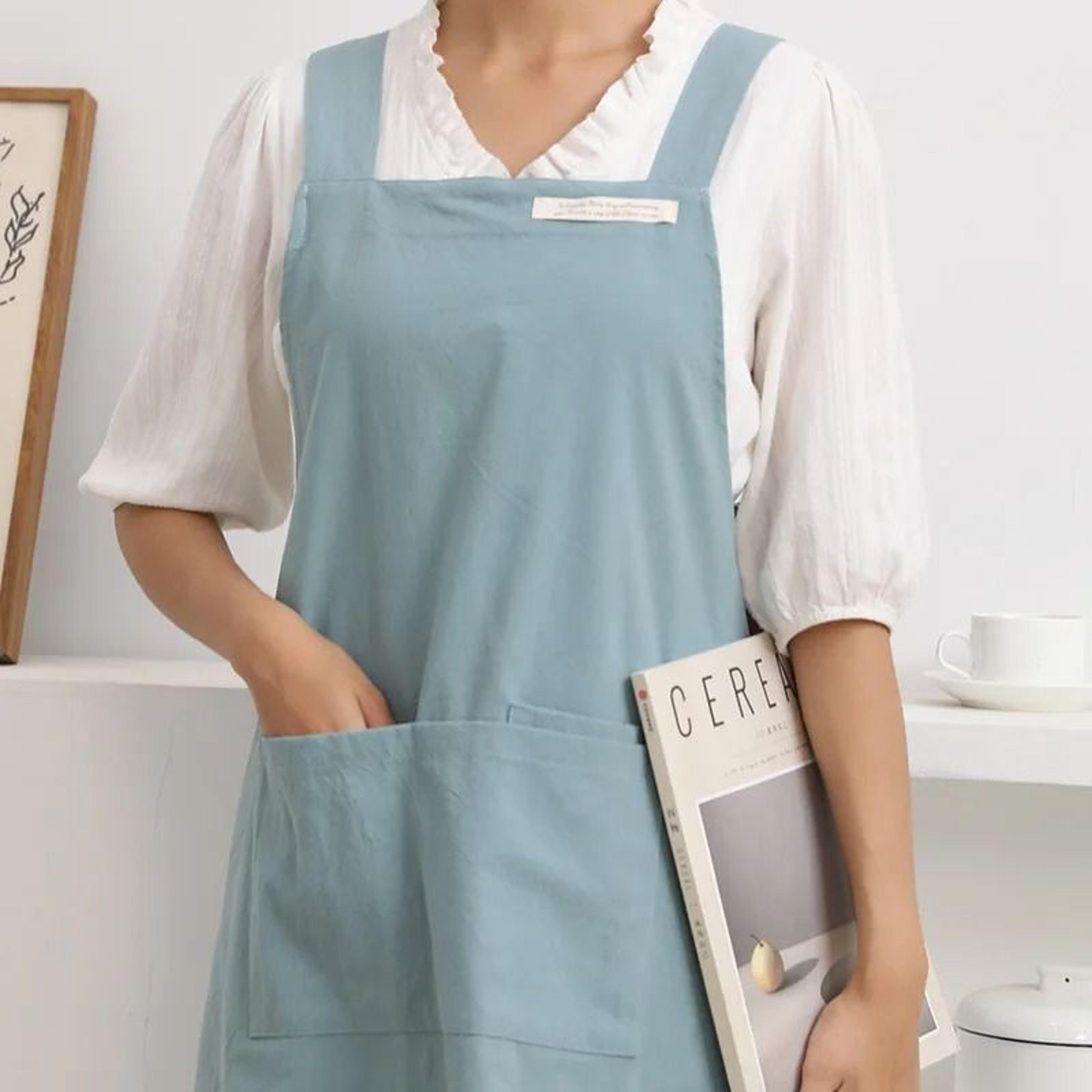 Cotton Linen Tie Free Apron Retro Work Coverall For Kitchen And Crafts 8