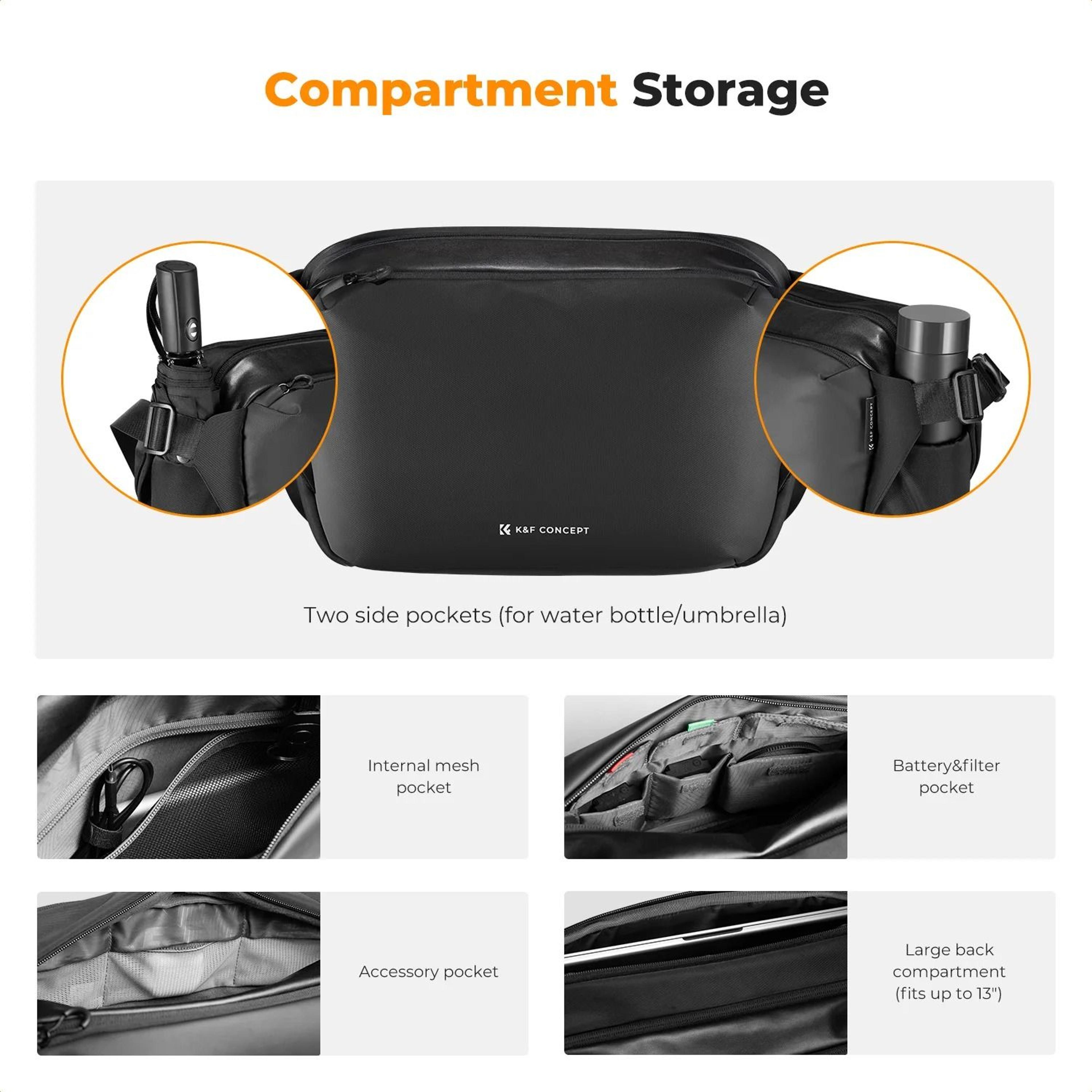 K And F Concept Waterproof Camera Sling Bag 10L 12L For Travel Photography With Tripod Holder 7