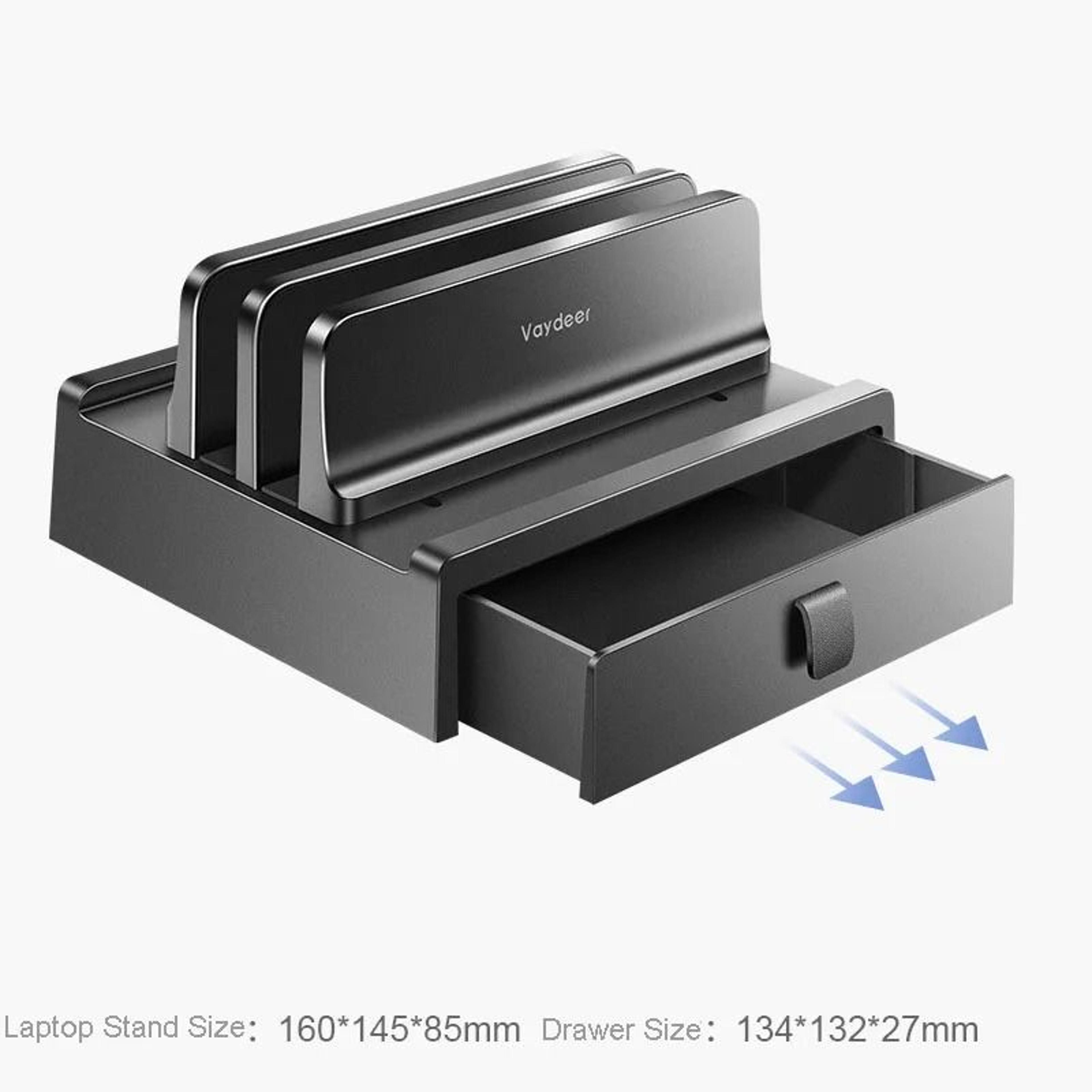 Vaydeer Vertical Dual Slot Laptop Stand With Drawer Desktop Organizer 4