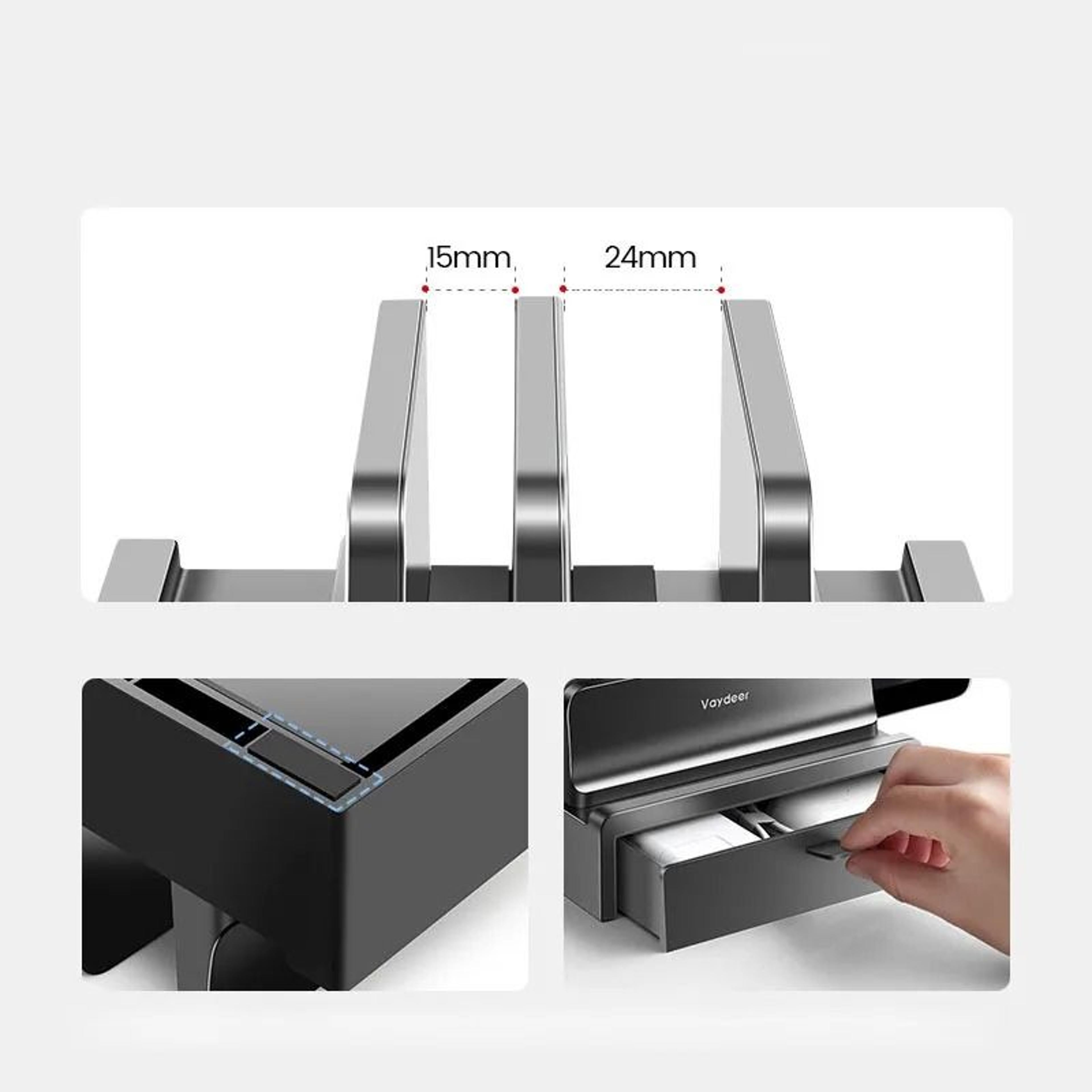 Vaydeer Vertical Dual Slot Laptop Stand With Drawer Desktop Organizer 6