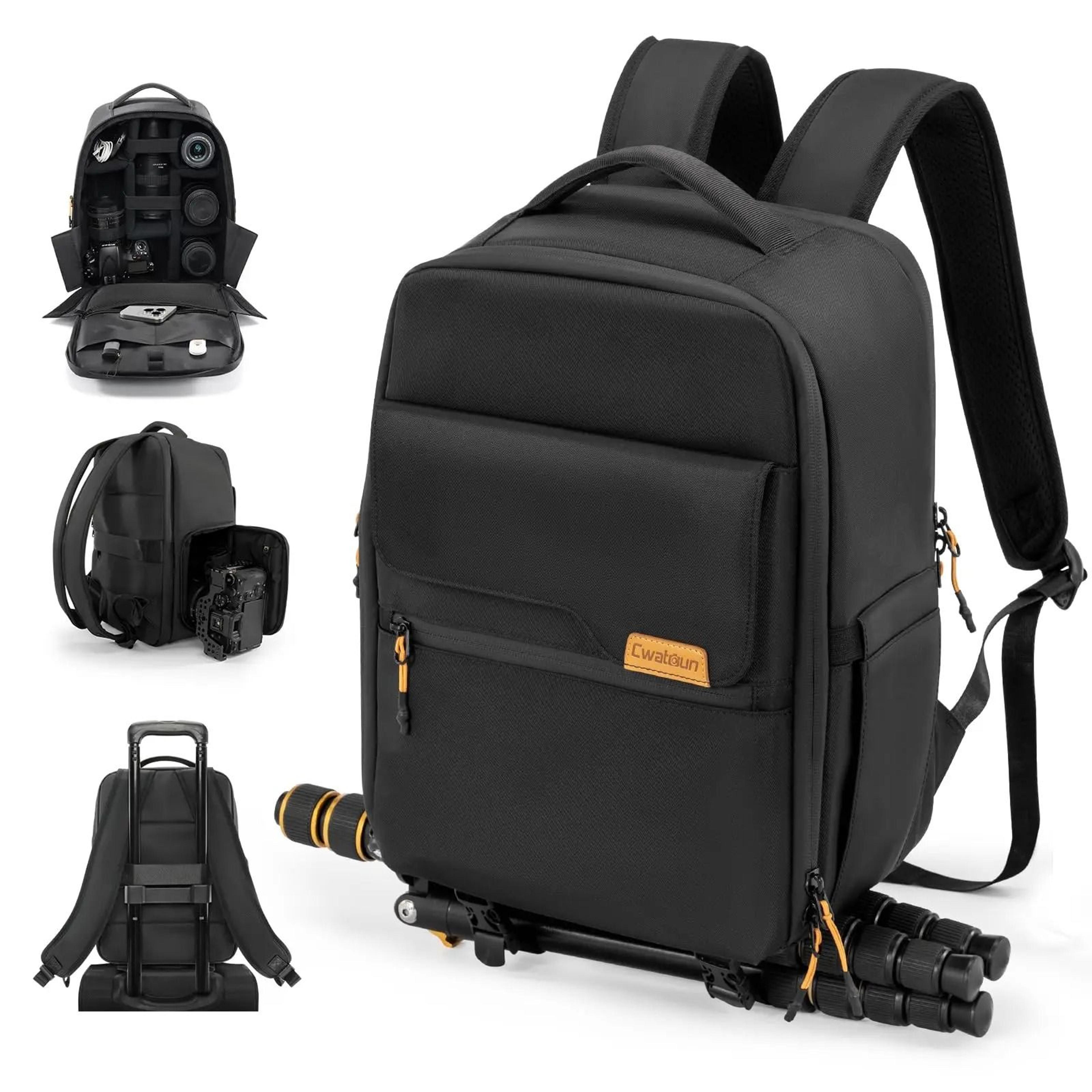 cwatcun compact camera backpack for travel photography with laptop and tripod storage