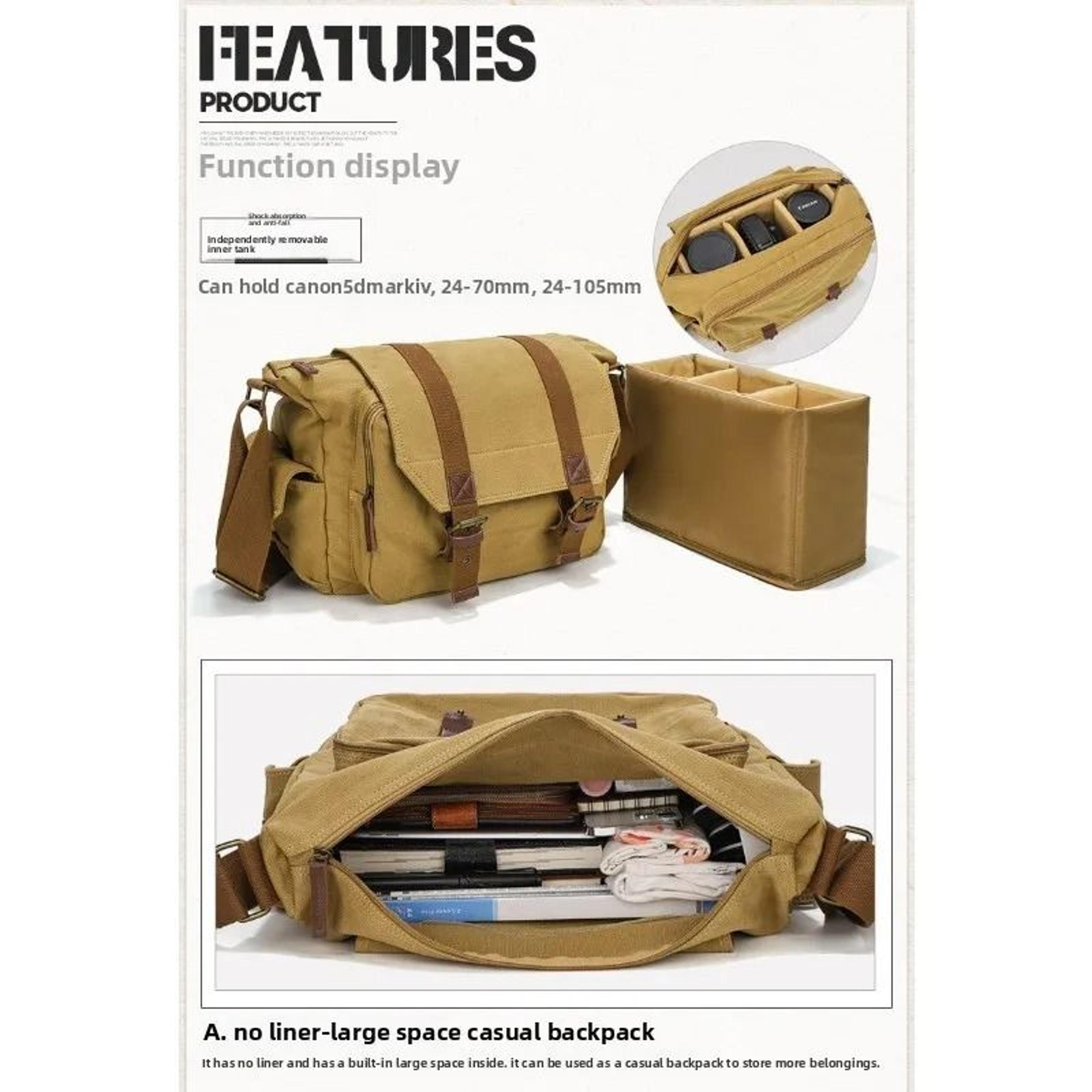 Retro Canvas SLR Camera Satchel Waterproof Messenger Bag With Removable Liner 4