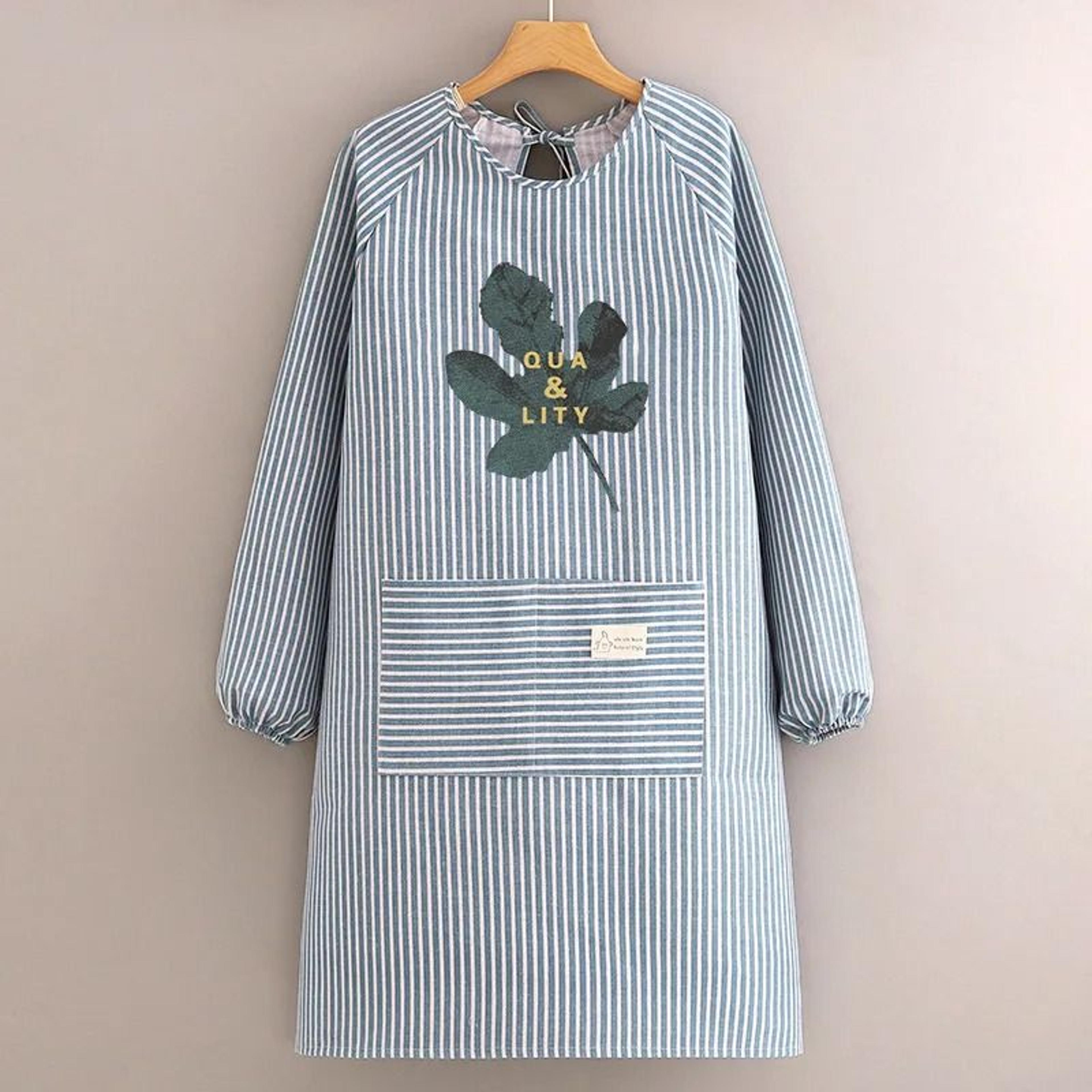 Breathable Cotton Linen Long Sleeve Kitchen Apron For Women Anti Stain Cooking Smock 10