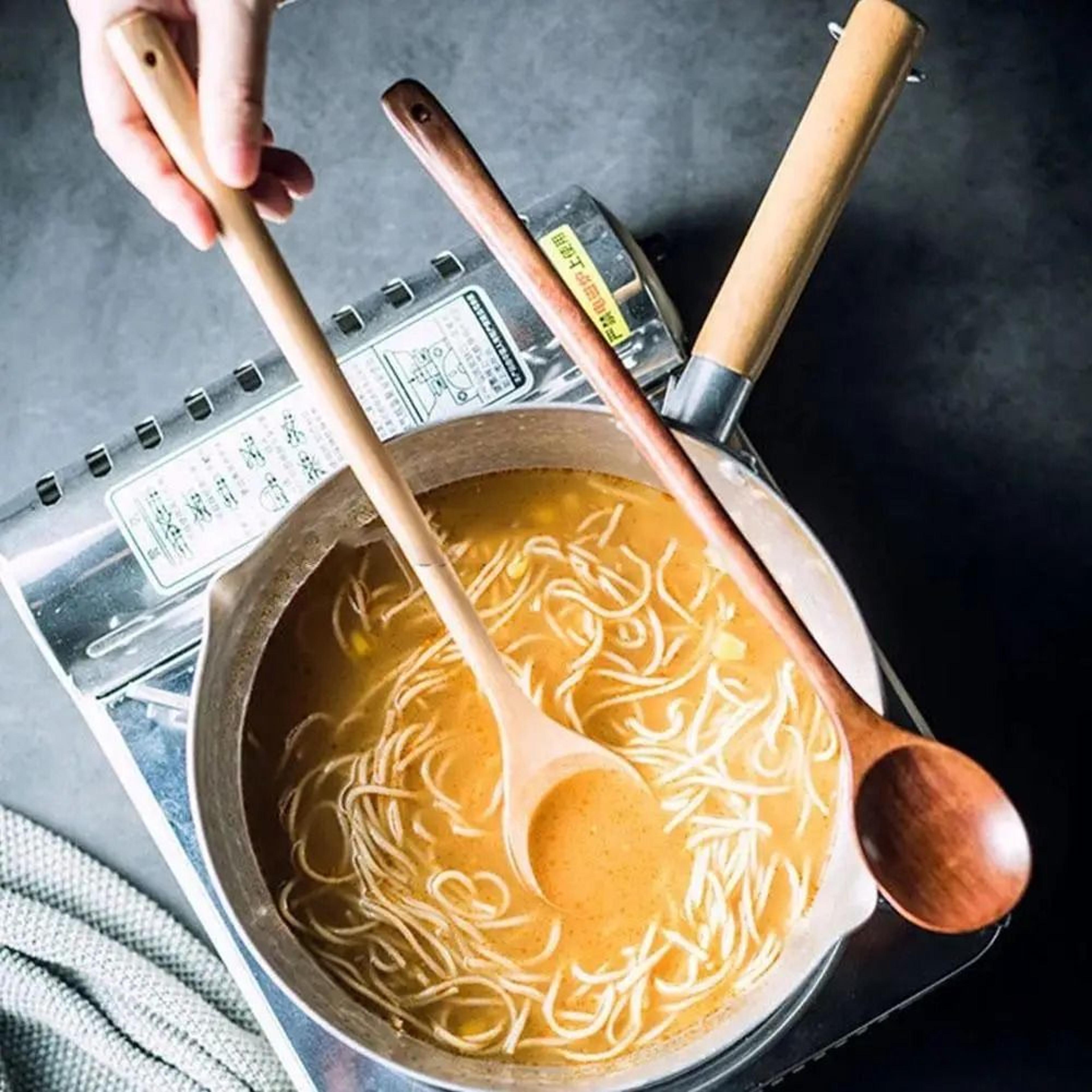 1 PC Natural Long Handle Wooden Spoon Durable Wooden Cooking Spoon For Soup Stirring And Serving 7