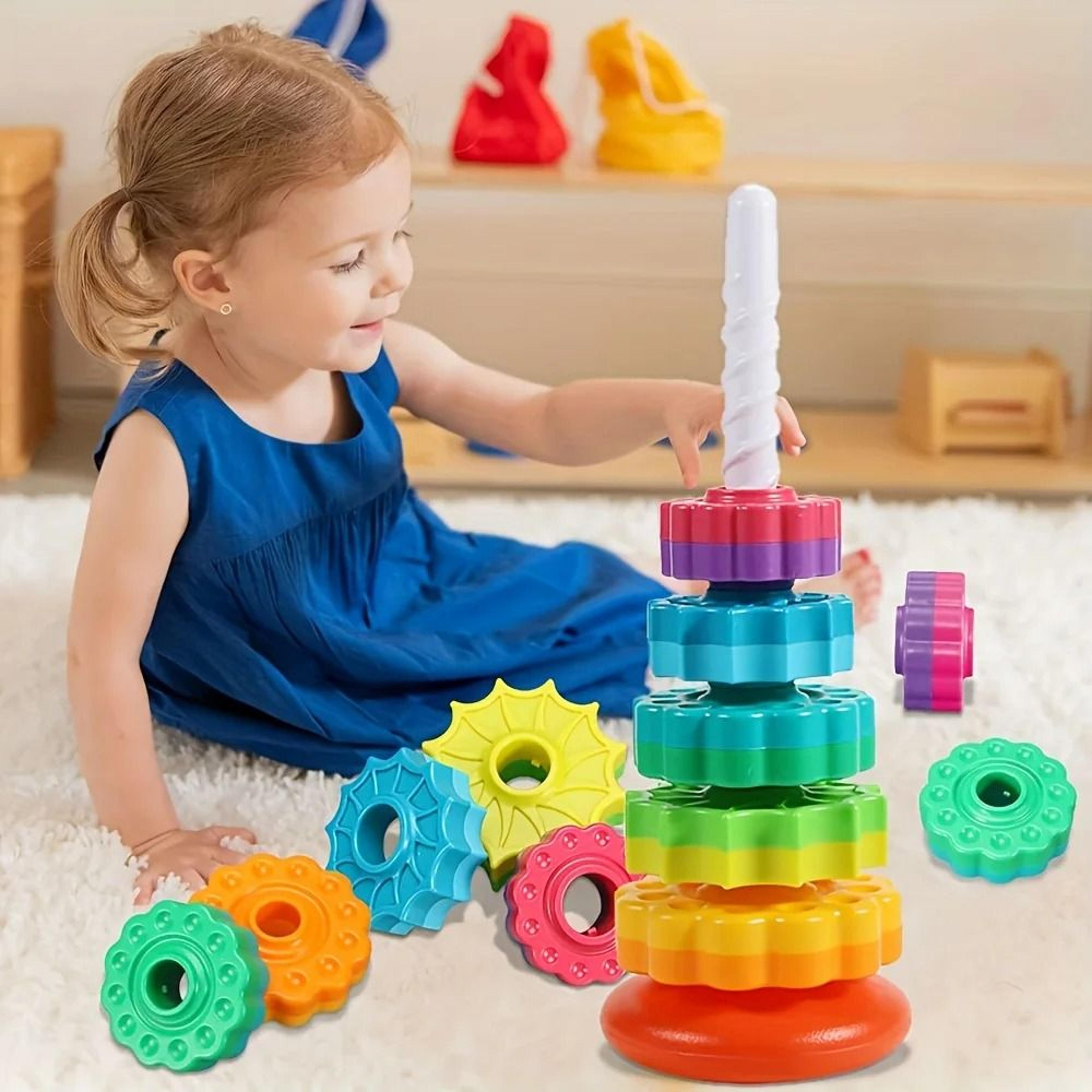 Rotating Rainbow Stack Tower Educational Puzzle Toy For Toddlers 2