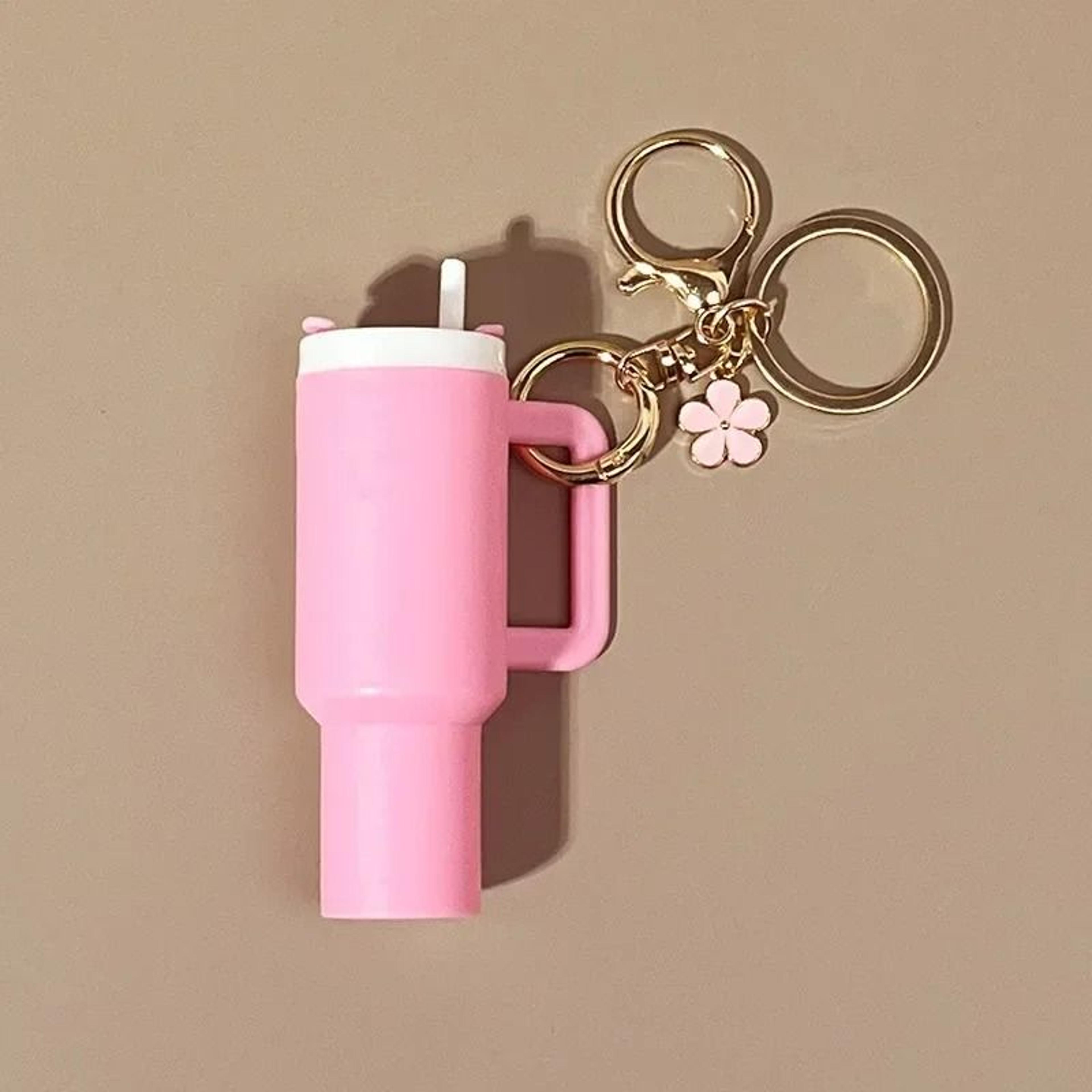 Cute Ice Cup Keychain Lipstick Holder Flower Pendant Bag Charm 4
