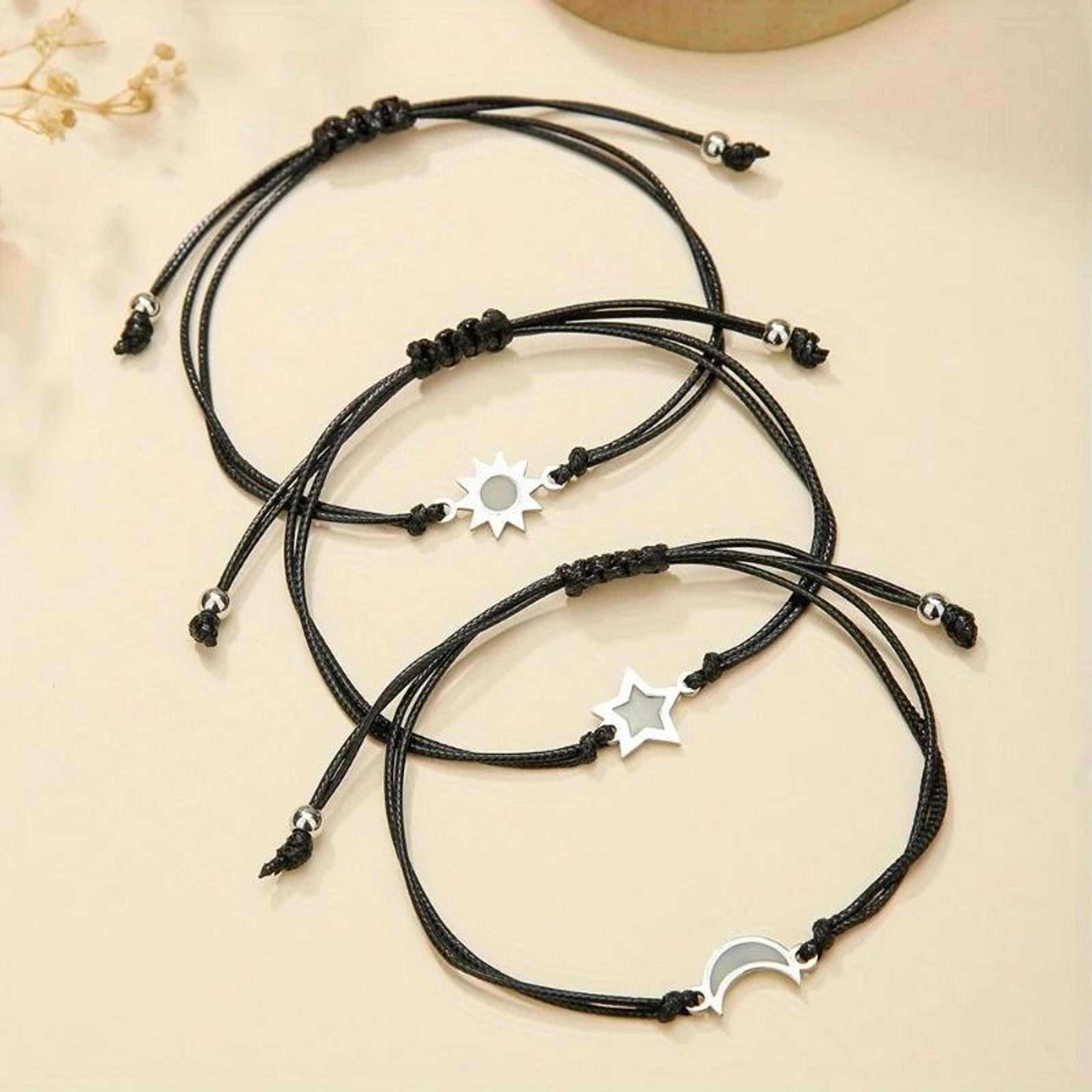 Luminous Moon Sun Star Bracelet Set Hand Woven Rope Jewelry 0