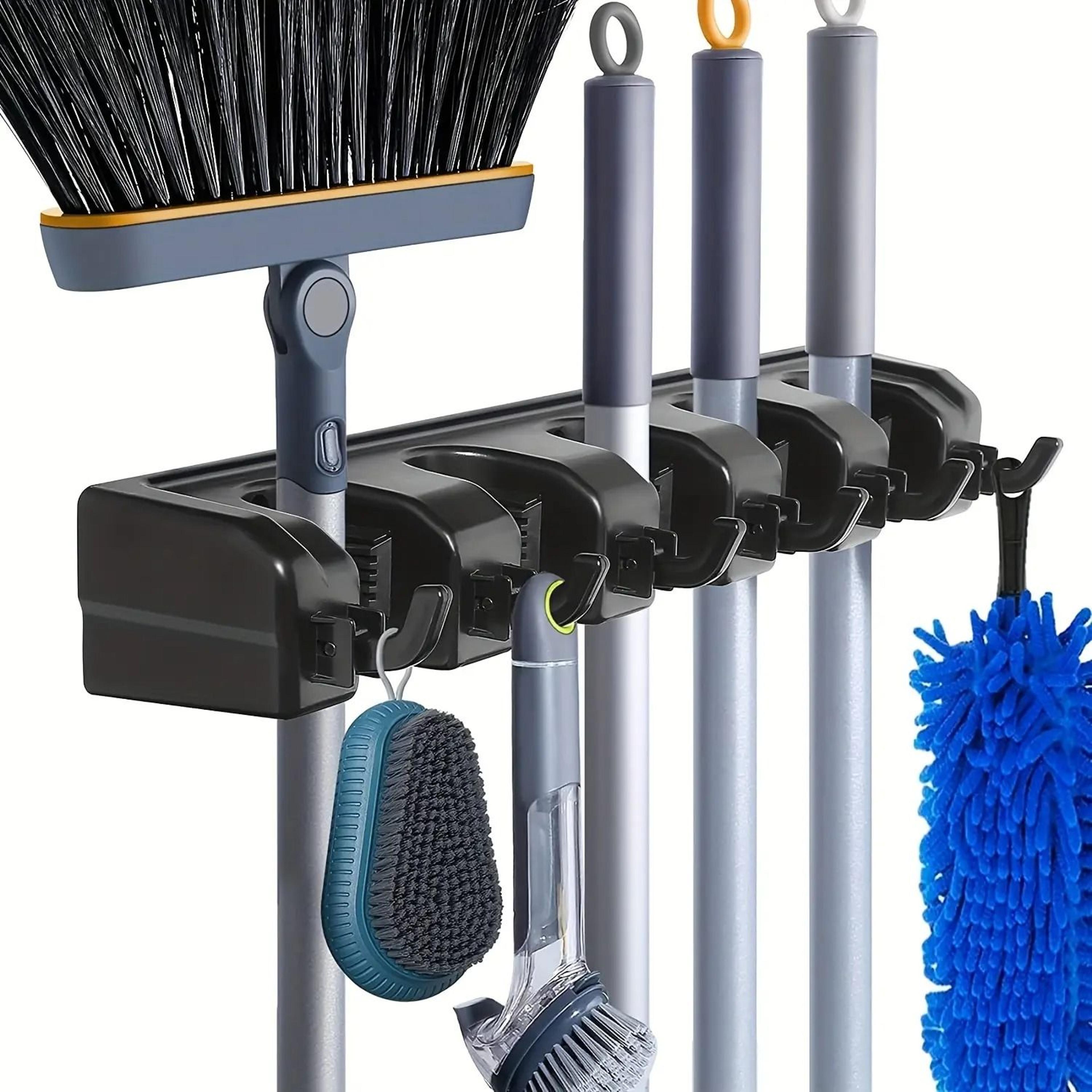 Wall Mounted Mop Holder Multi Position Broom Organizer With Shelf 0