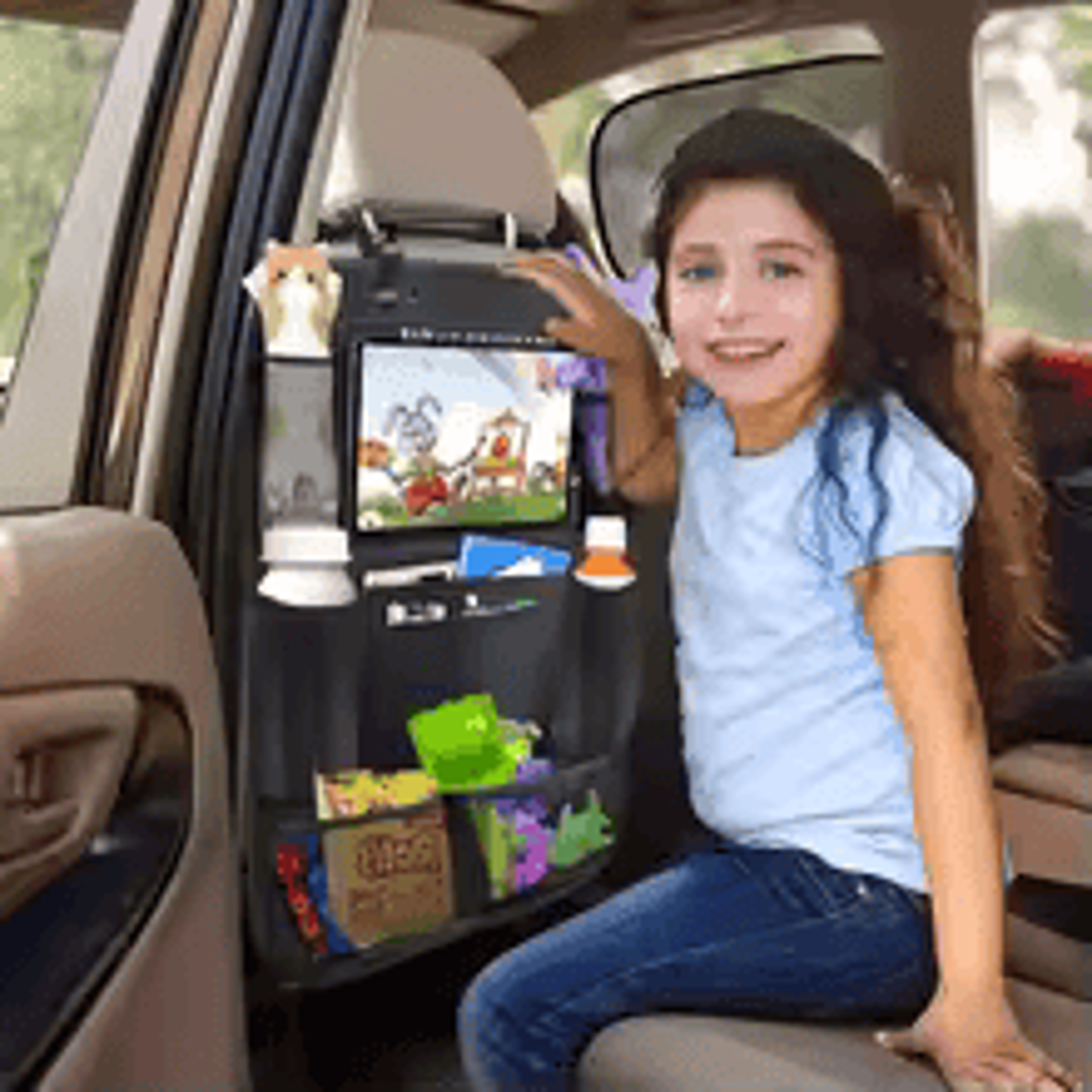 Car Backseat Organizer With Touch Screen Tablet Holder And Storage Pockets 9