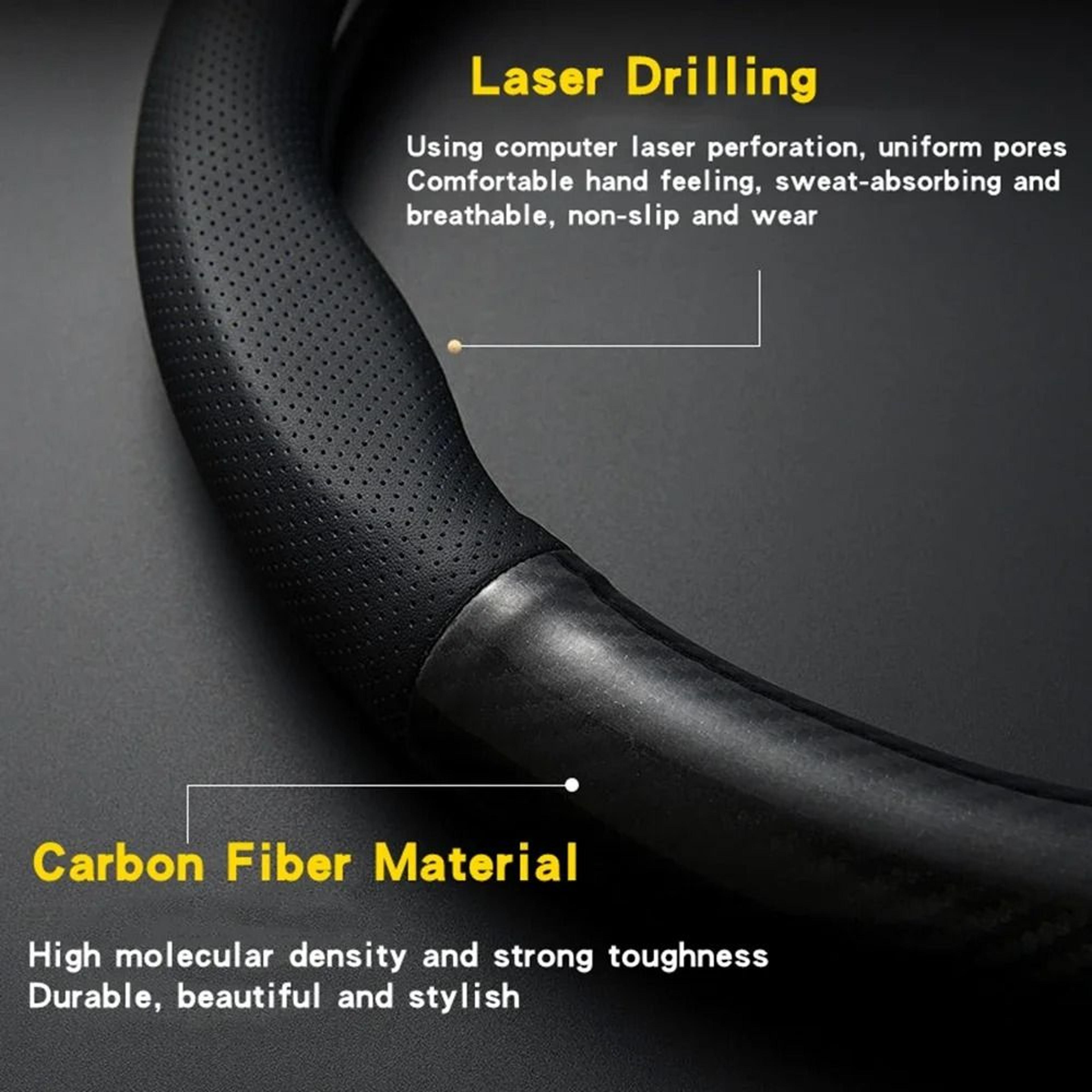 Carbon Fiber Leather Car Steering Wheel Cover Anti Slip Universal Fit 5