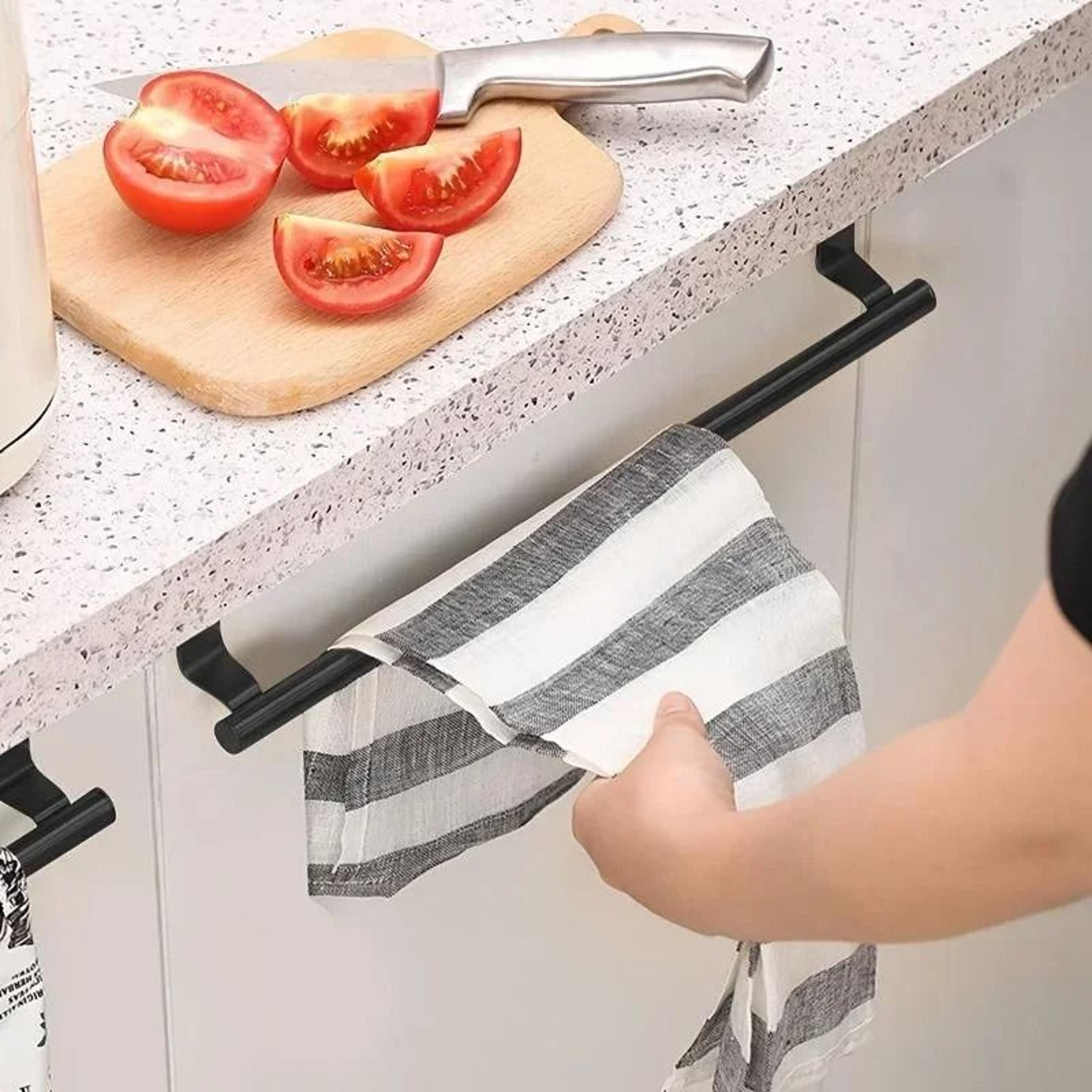Over Cabinet Towel Rack Punch Free Steel Towel Rod Organizer 5