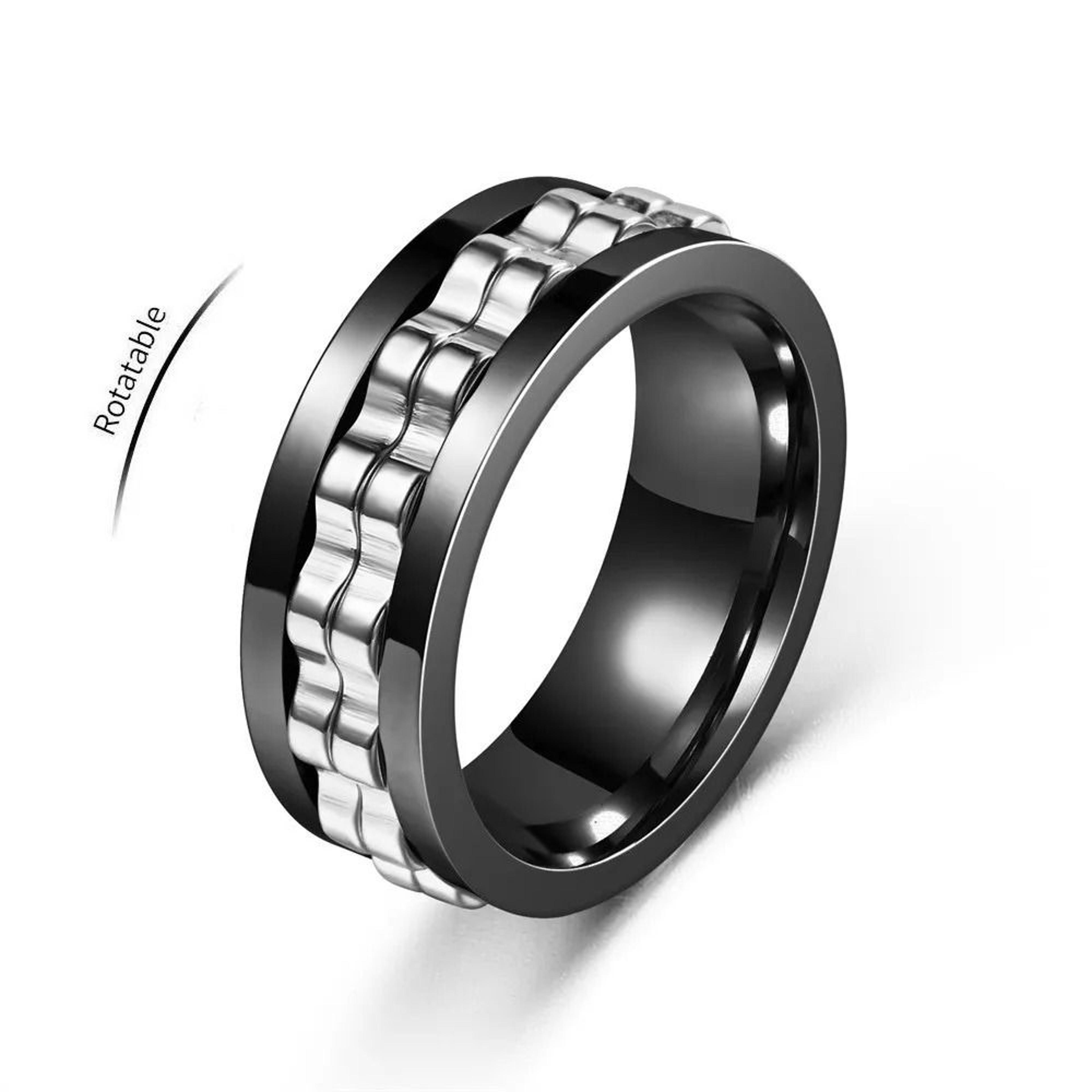 Stainless Steel Anxiety Ring Rotating Gear Chain Spinning Fidget Ring 6