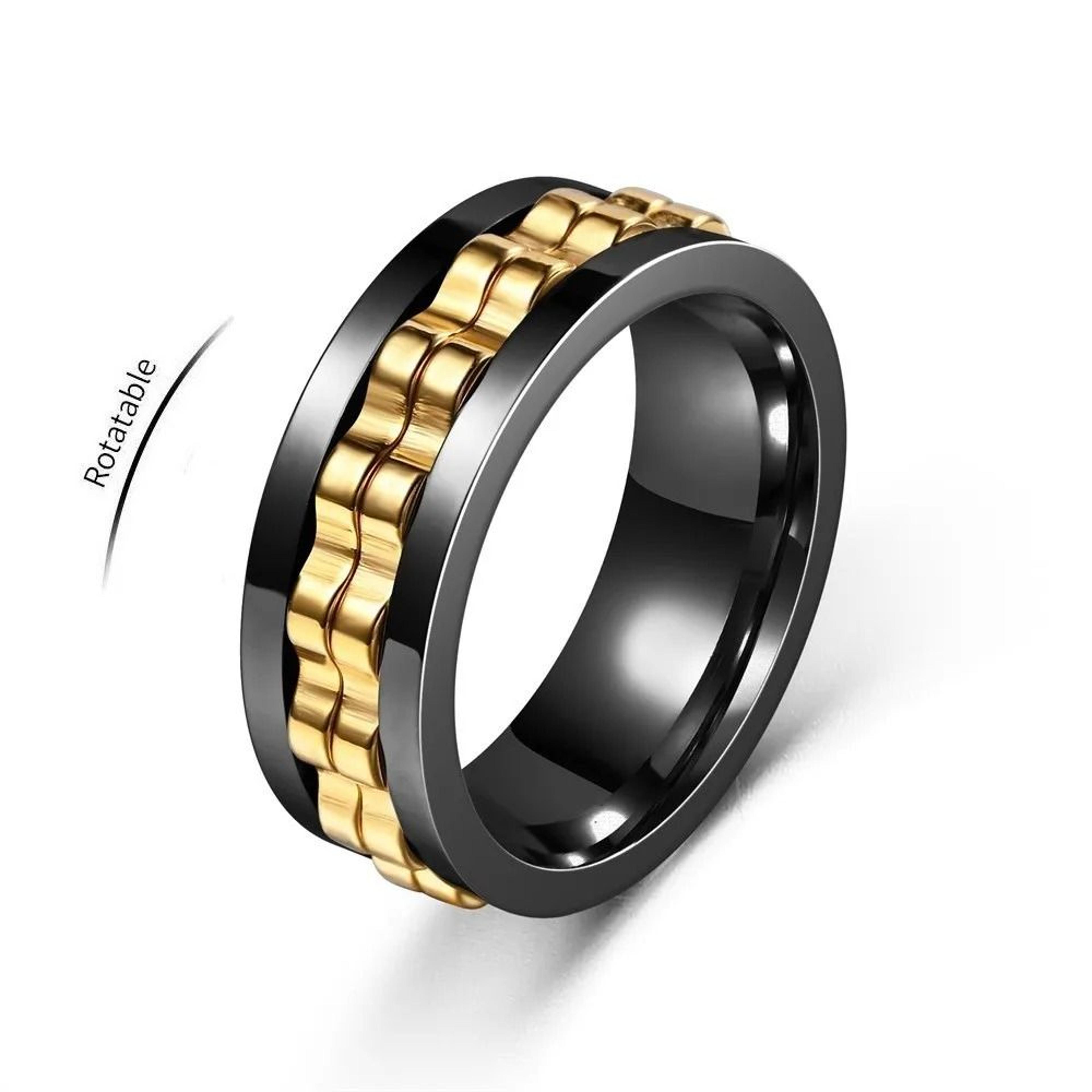 Stainless Steel Anxiety Ring Rotating Gear Chain Spinning Fidget Ring 7
