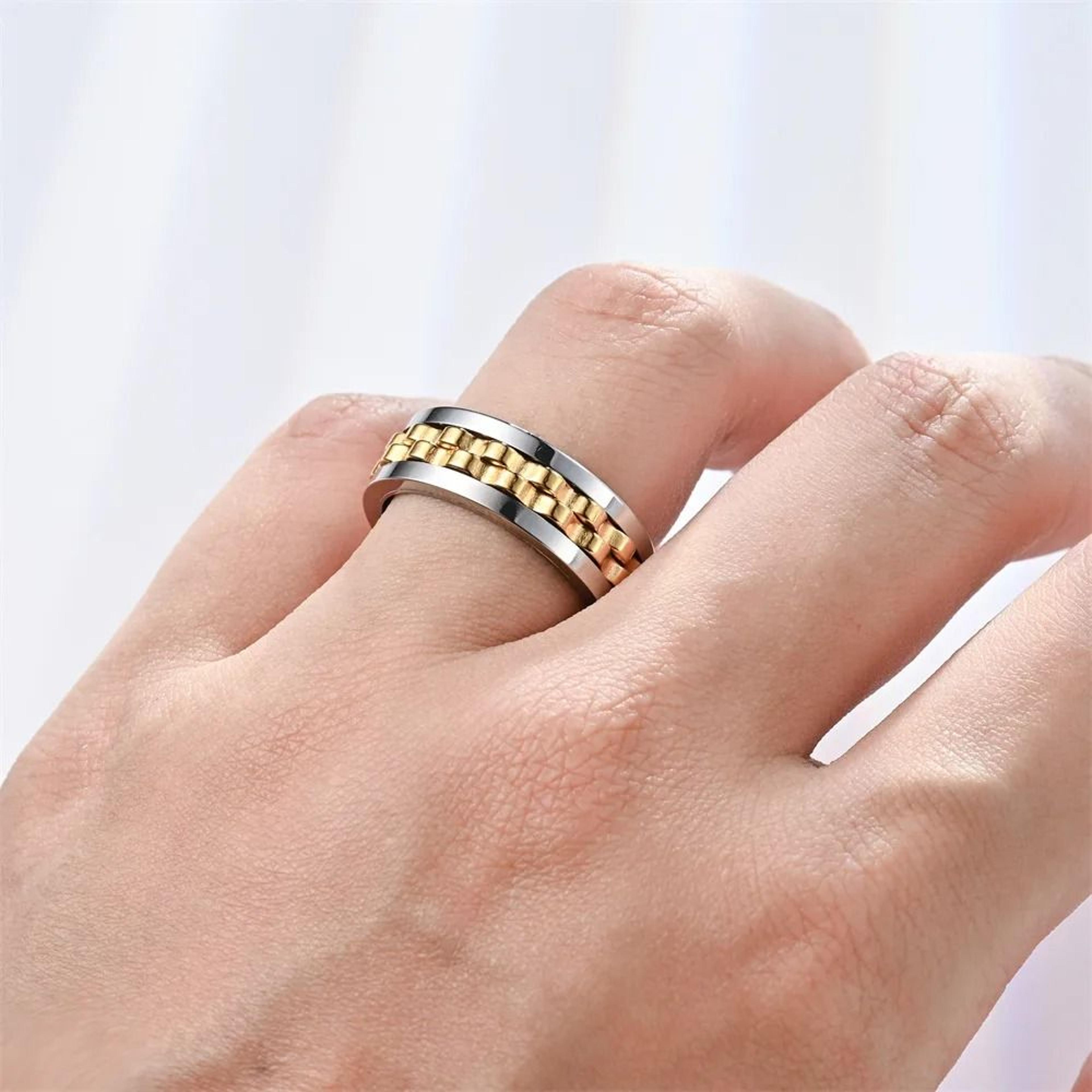 Stainless Steel Anxiety Ring Rotating Gear Chain Spinning Fidget Ring 11