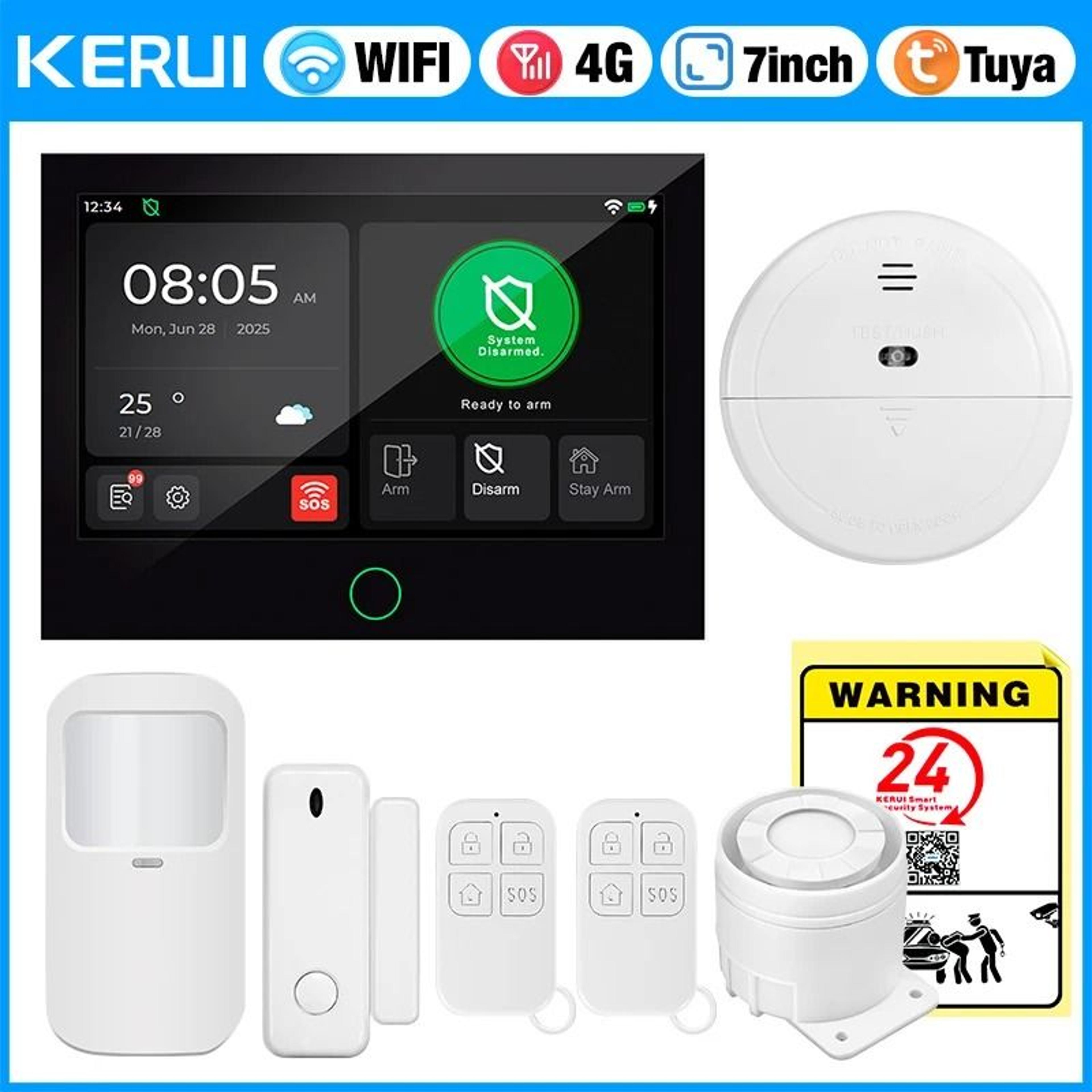 KERUI 4G WiFi Home Alarm System Tuya Smart Wireless Security Kit With 7 Inch Touch Screen 5