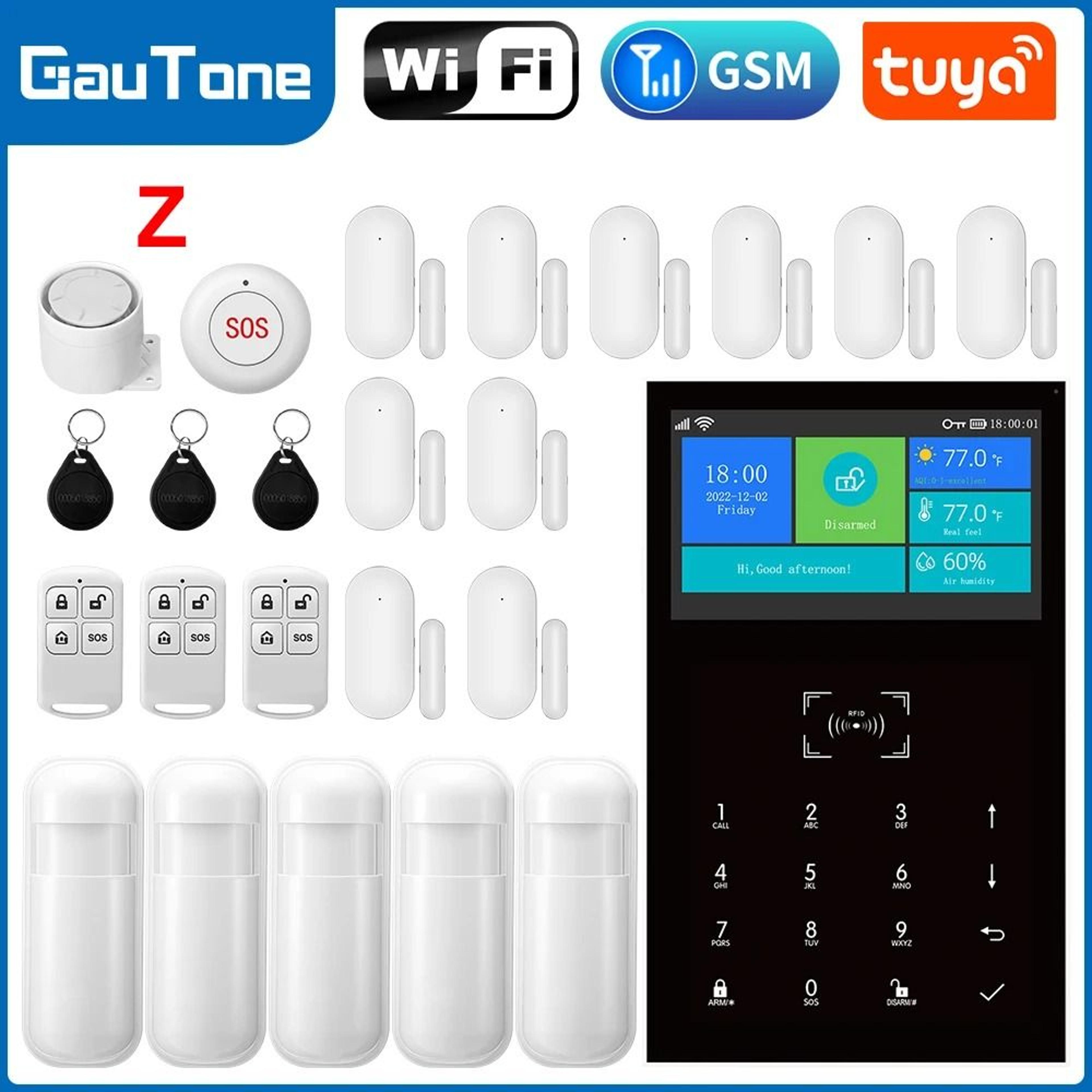 PG109 WiFi GSM Home Alarm System Tuya Smart Wireless Security Kit With 43 Inch Touch Screen 7