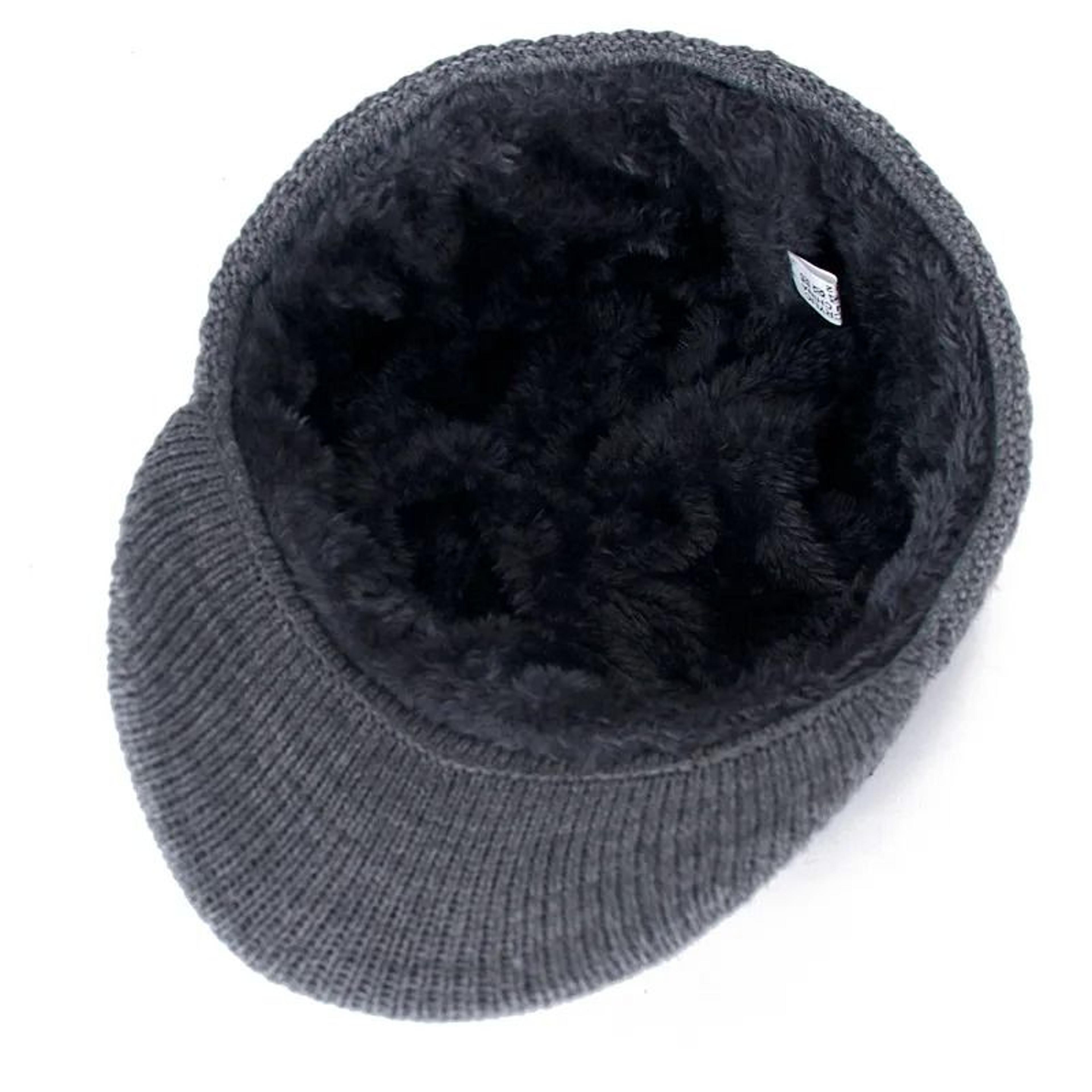 Unisex Fur Lined Winter Beanie Hat With Brim Warm Knitted Hat For Men And Women 10