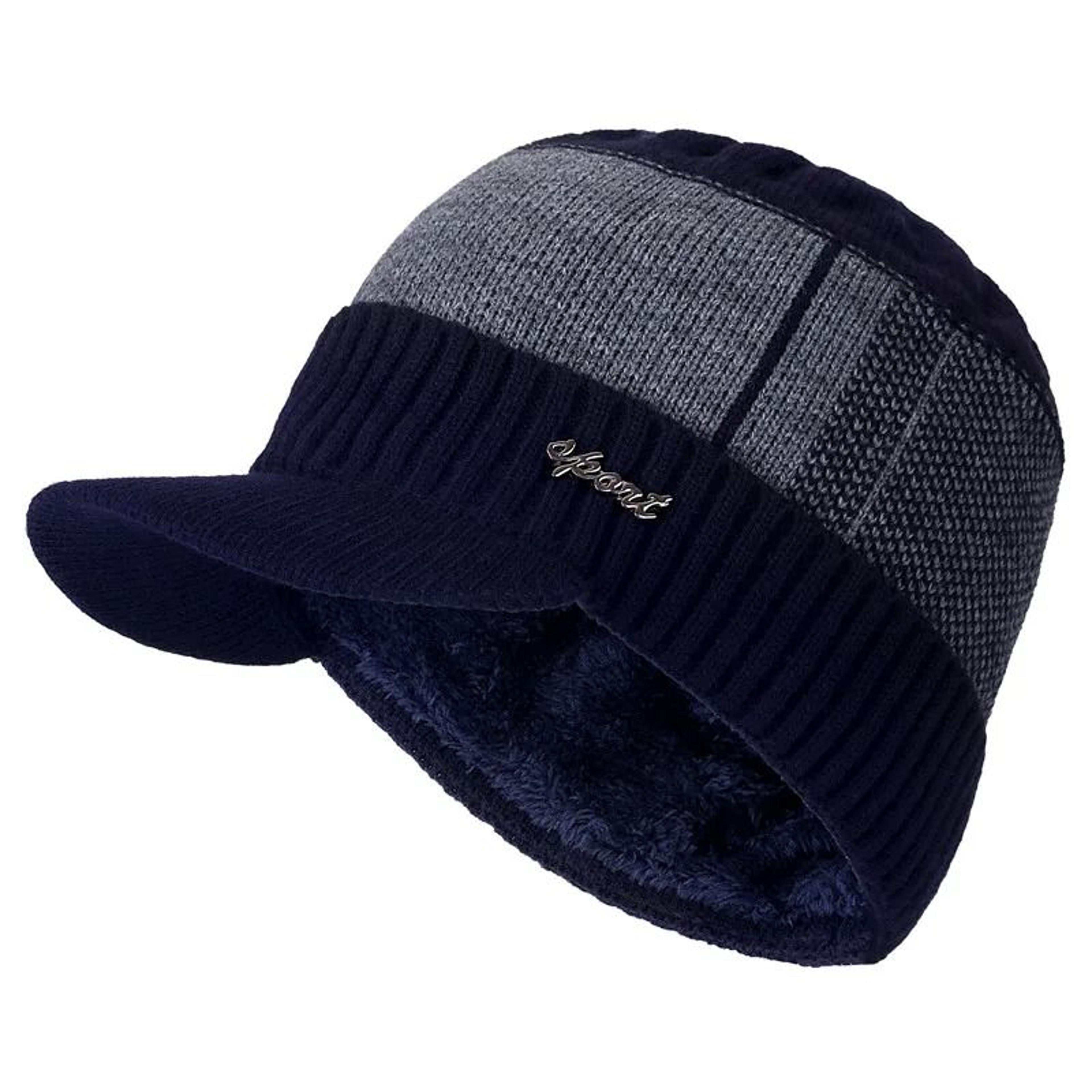 Unisex Fur Lined Winter Beanie Hat With Brim Warm Knitted Hat For Men And Women 3