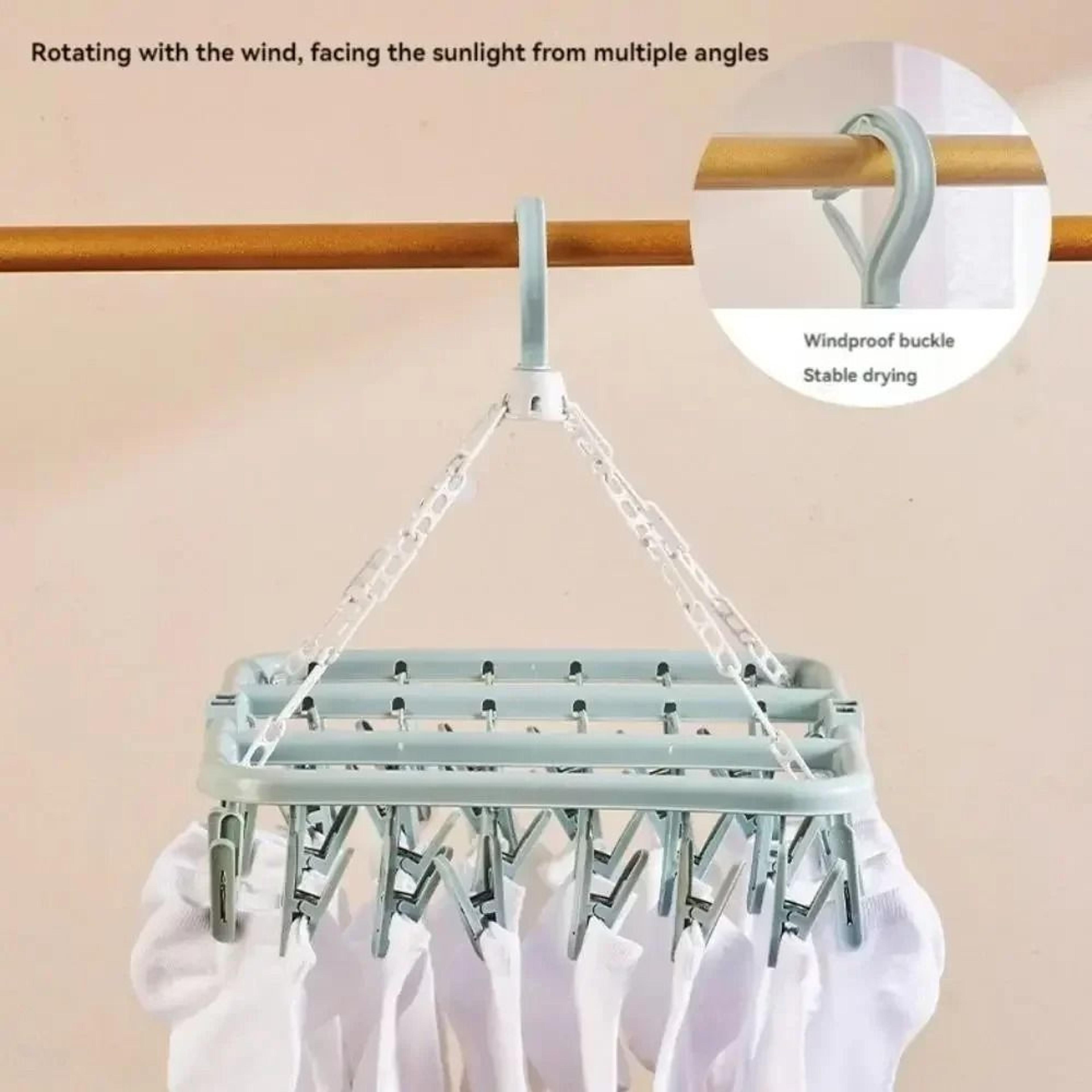 32 Clip Folding Drying Hanger Windproof Socks And Clothes Clip Organizer 6