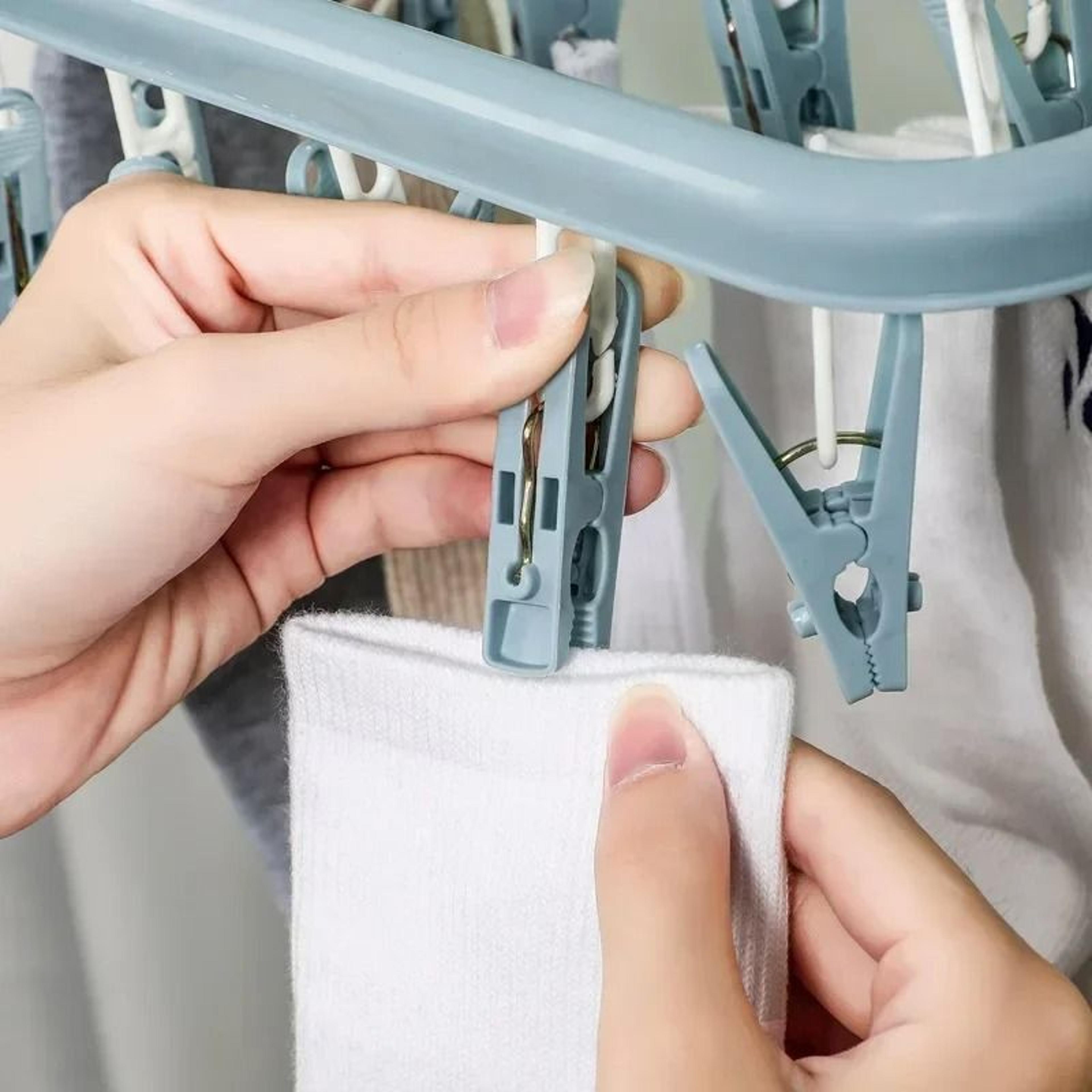 32 Clip Folding Drying Hanger Windproof Socks And Clothes Clip Organizer 7