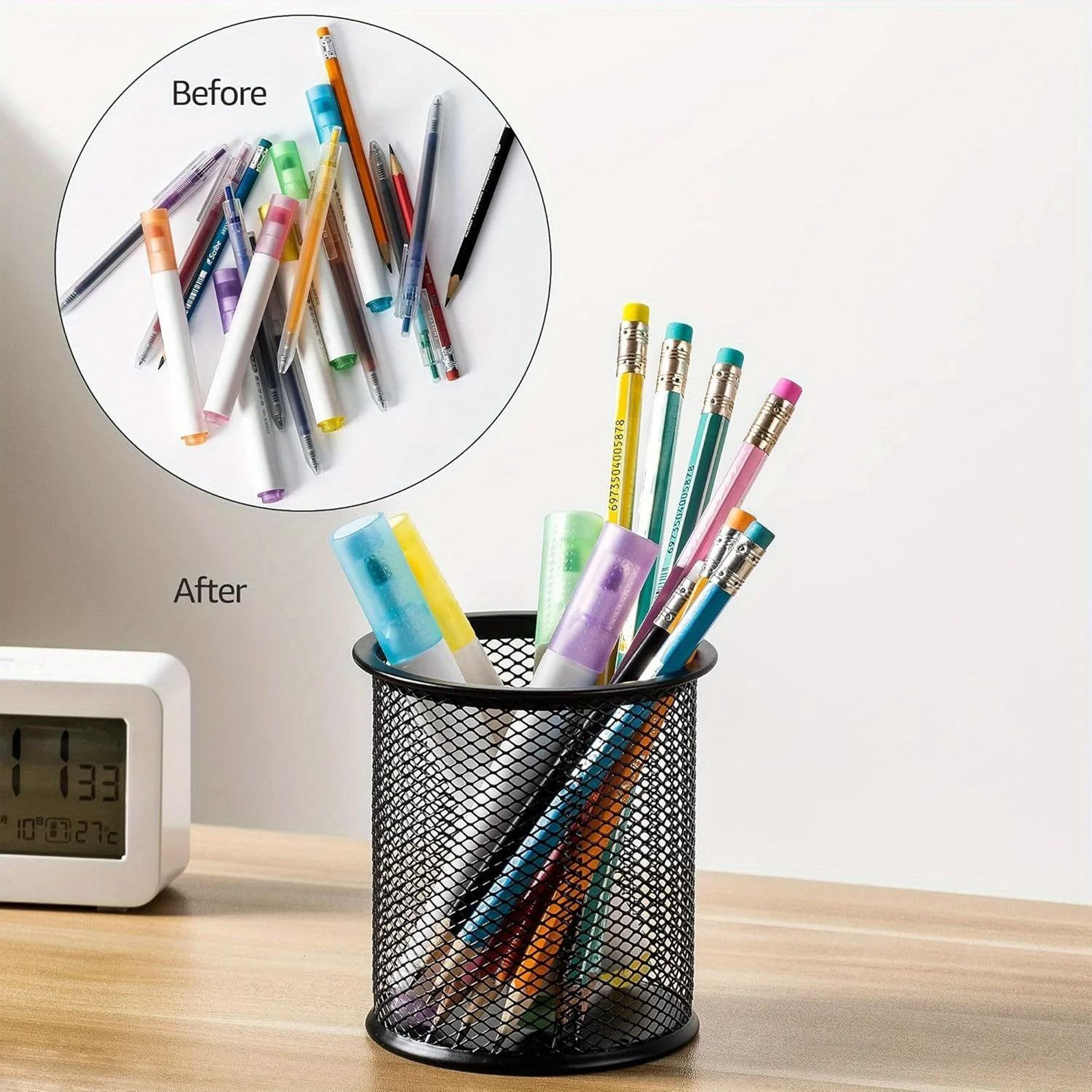 Black Mesh Desktop Pen Holder Set Wire Pencil Storage Cups 7
