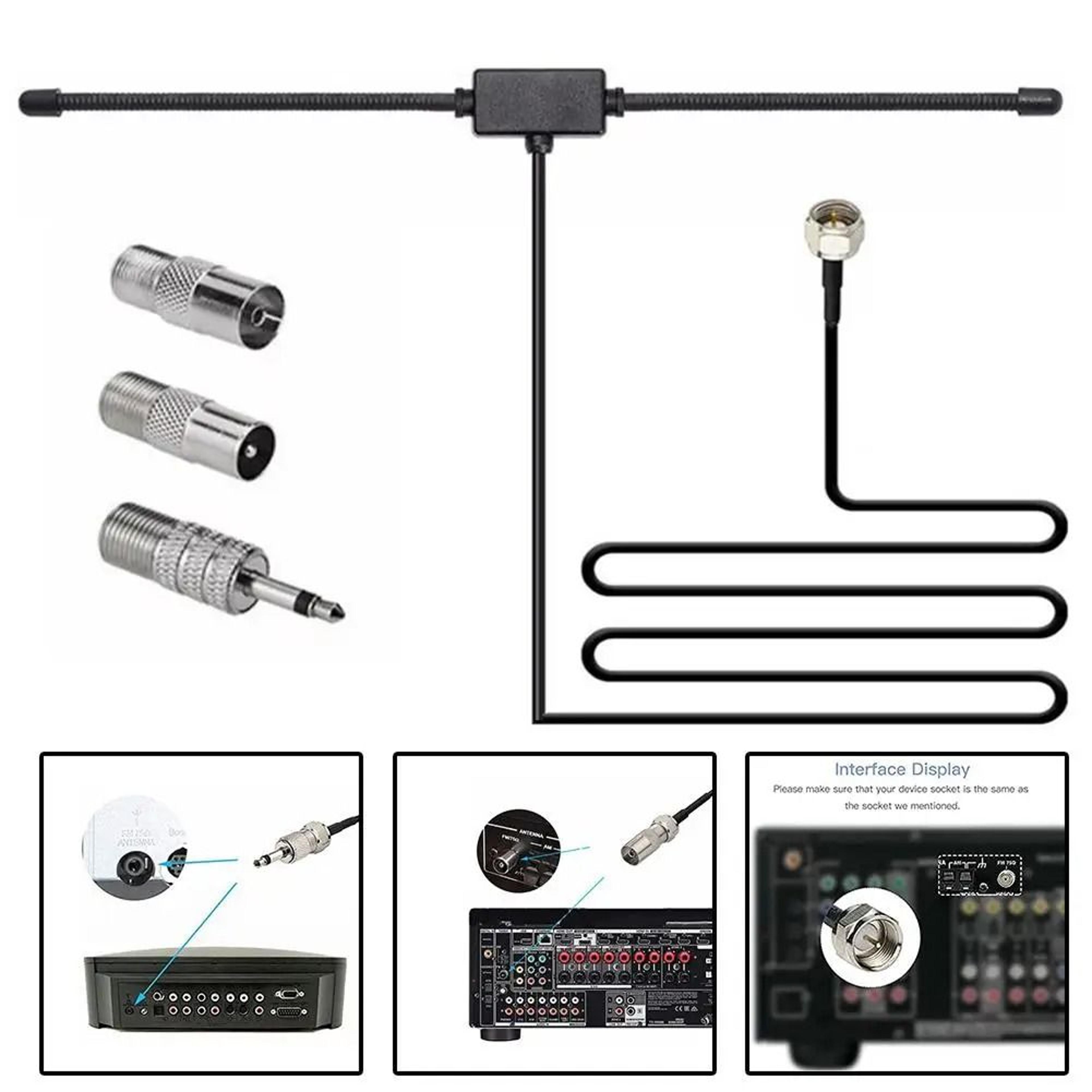 FM Dipole Antenna 75 Ohm Stereo Receiver Radio Antenna With F Connector 1
