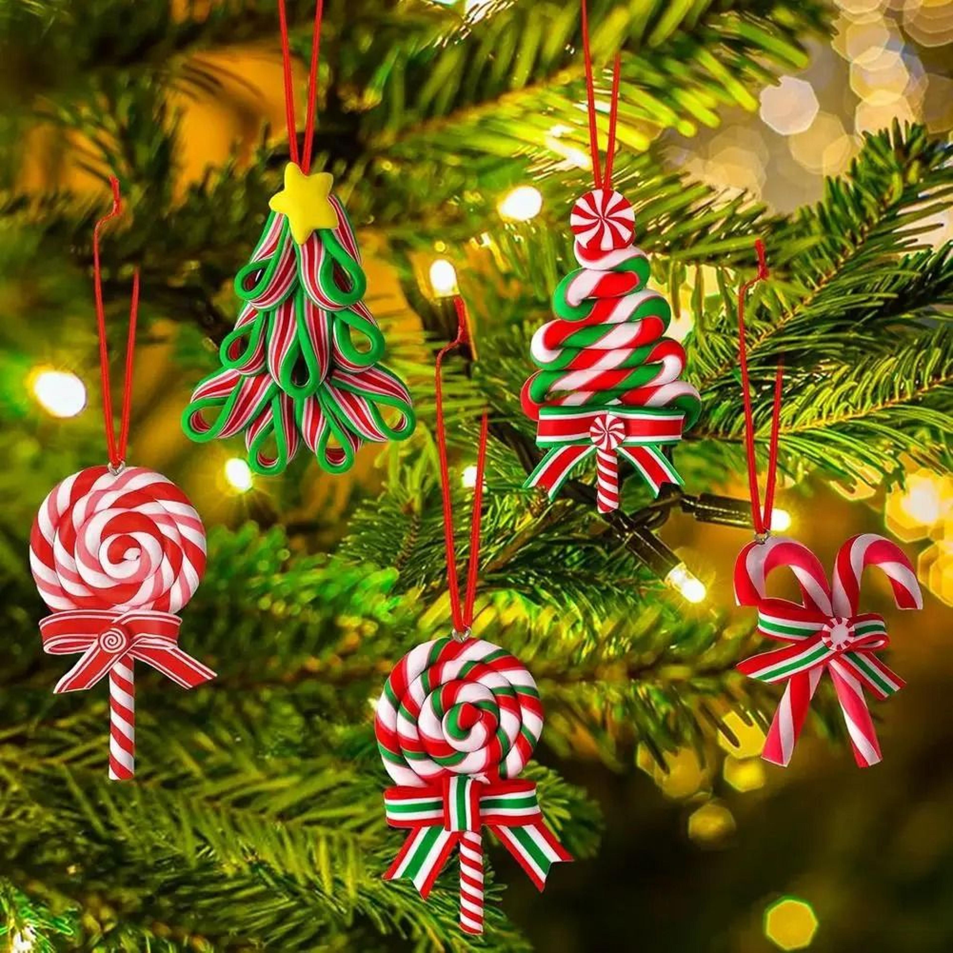 Wooden Candy Cane Christmas Tree Pendant Holiday Decoration 0