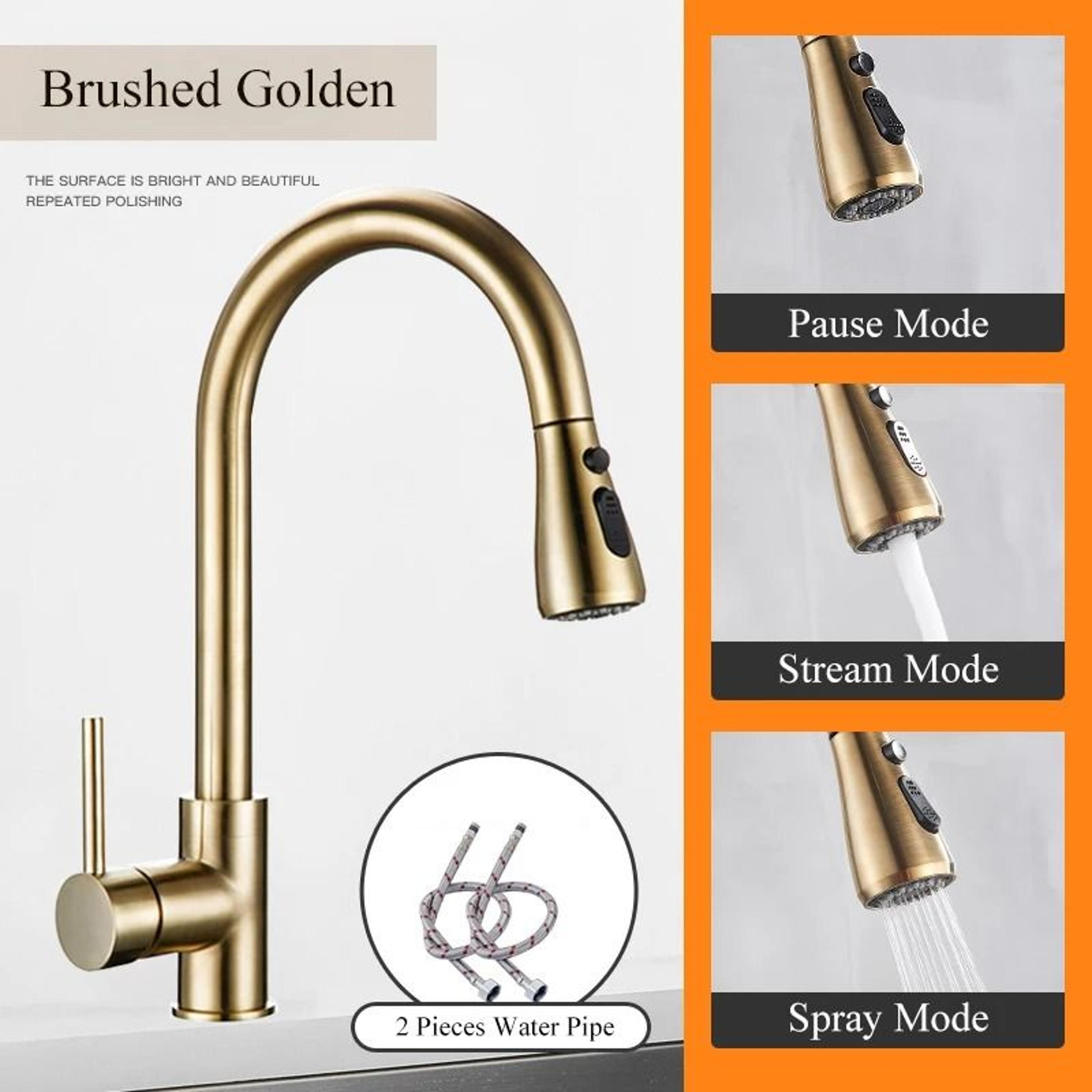 Pull Out Kitchen Faucet Silver Single Handle Swivel Sprayer Sink Water Mixer Tap 3
