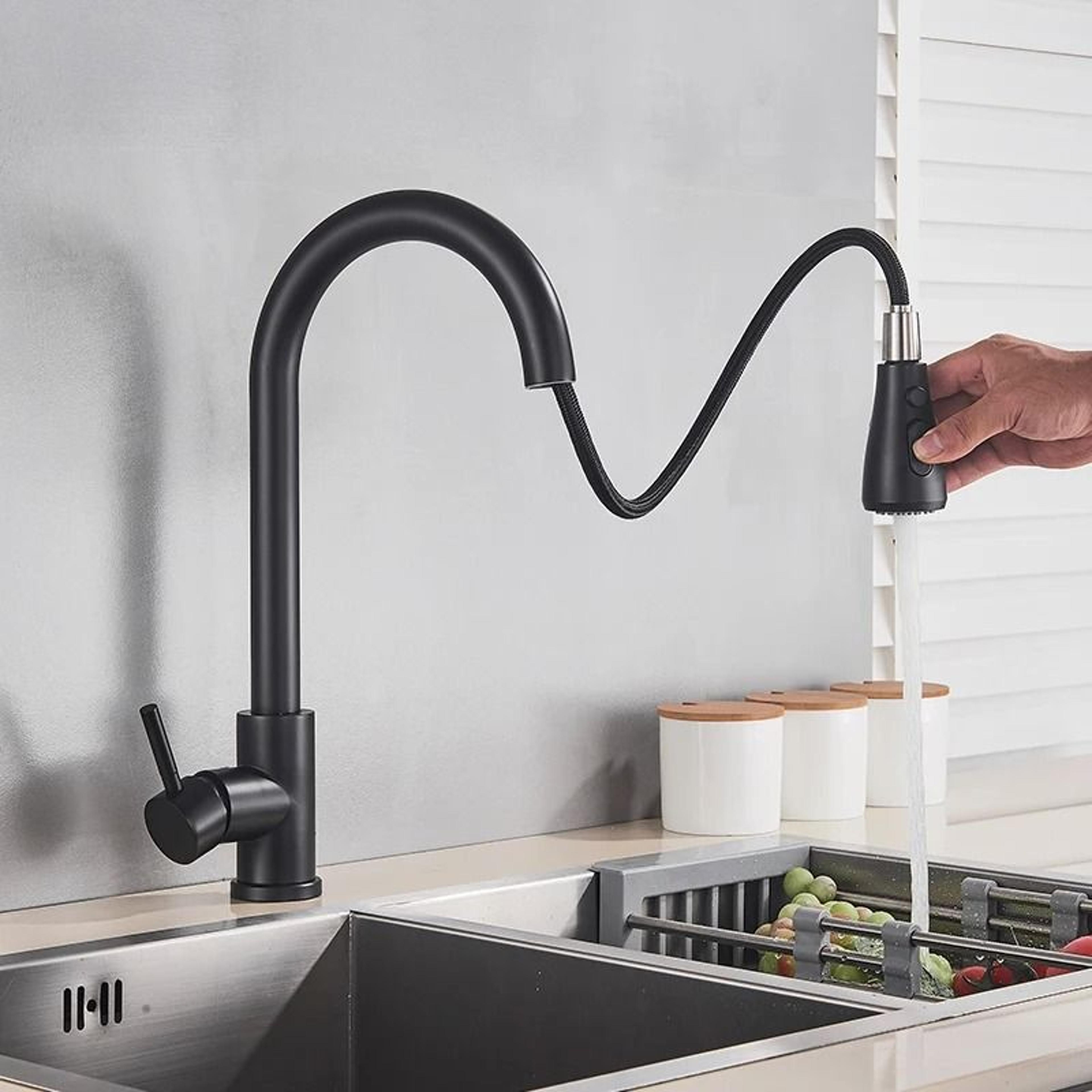 Pull Out Kitchen Faucet Silver Single Handle Swivel Sprayer Sink Water Mixer Tap 7
