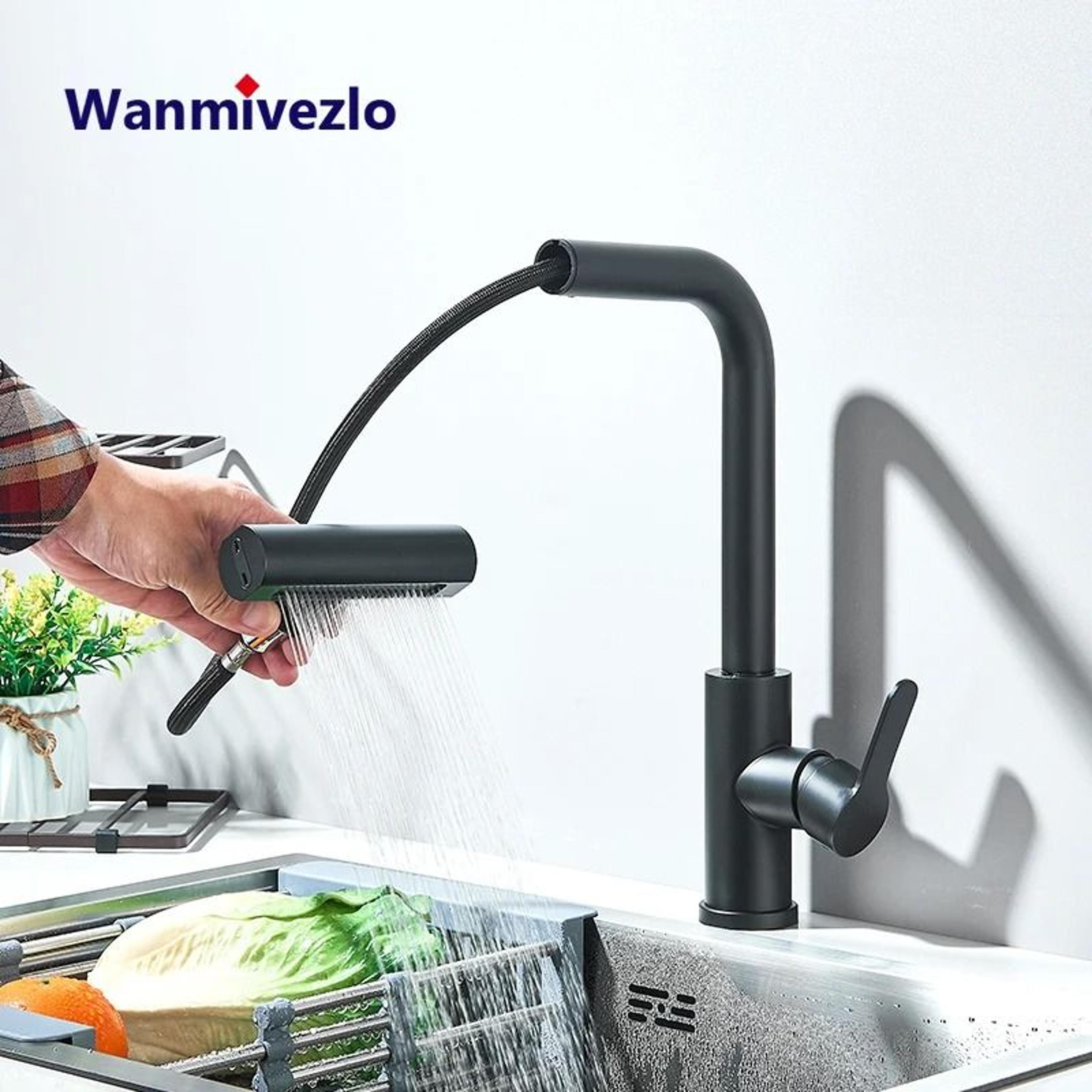 Flexible Kitchen Sink Faucet Pull Out Mixer Tap With 360 Rotation And Rainfall Water Flow 7