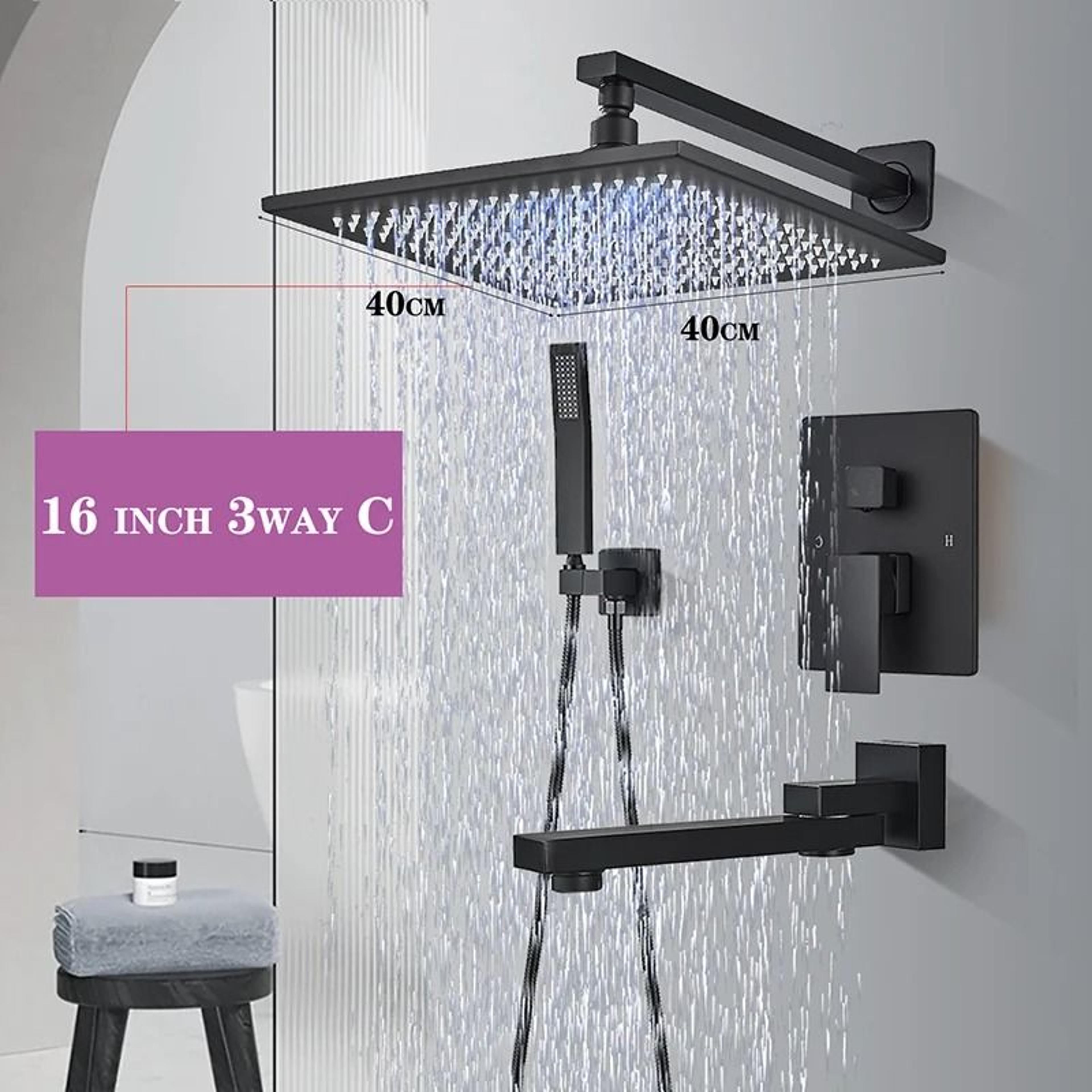 Matte Black Rainfall Shower Set Wall Mounted Bathroom Shower Faucet With LED Shower Head Mixer Tap 1