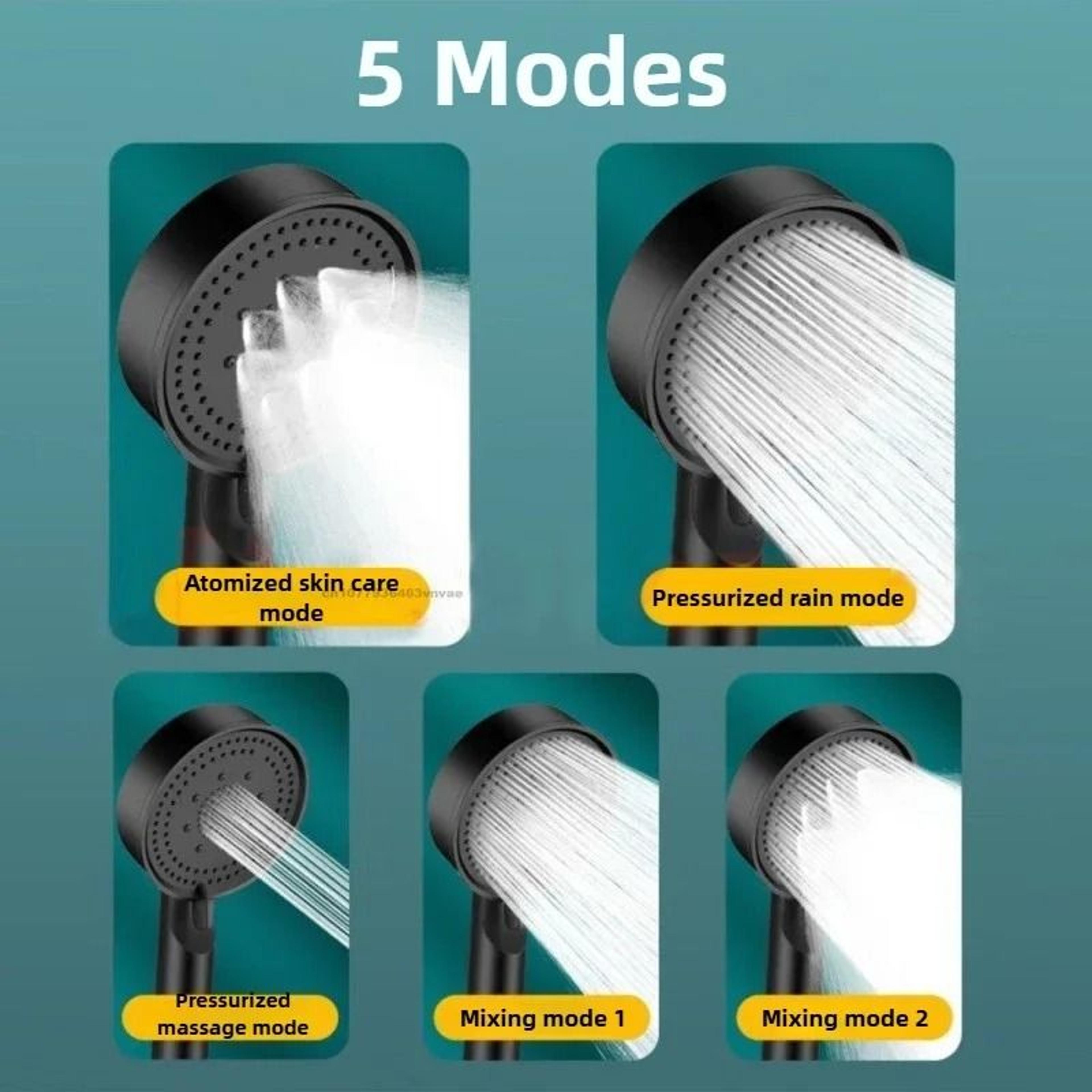 Black High Pressure Shower Head 5 Mode Adjustable Water Saving Massage Shower Head 11