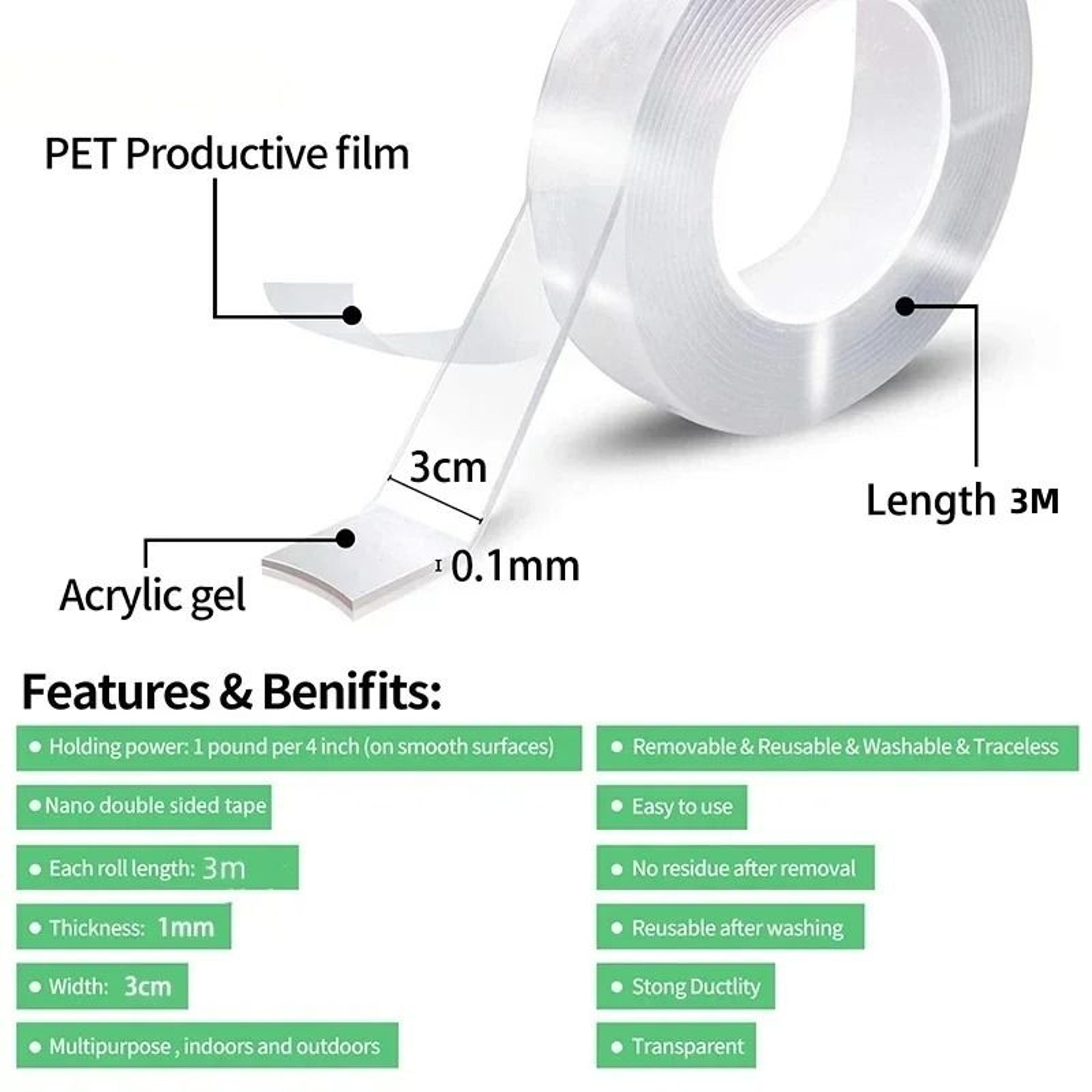 Transparent Double Sided Nano Tape Waterproof Reusable Mounting Tape Roll 6