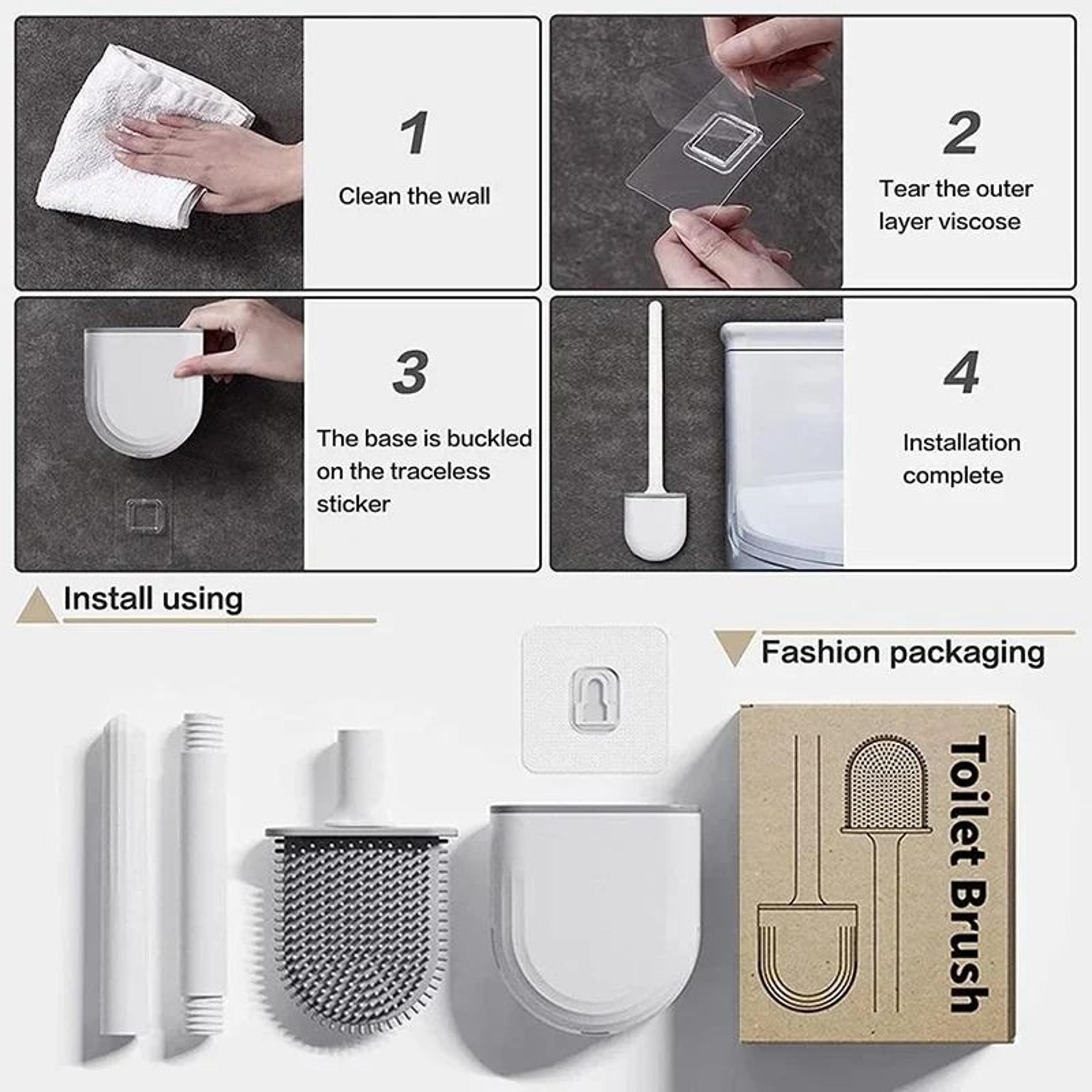 Silicone Toilet Brush And Holder Wall Mounted Quick Drying Deep Cleaning Brush 14