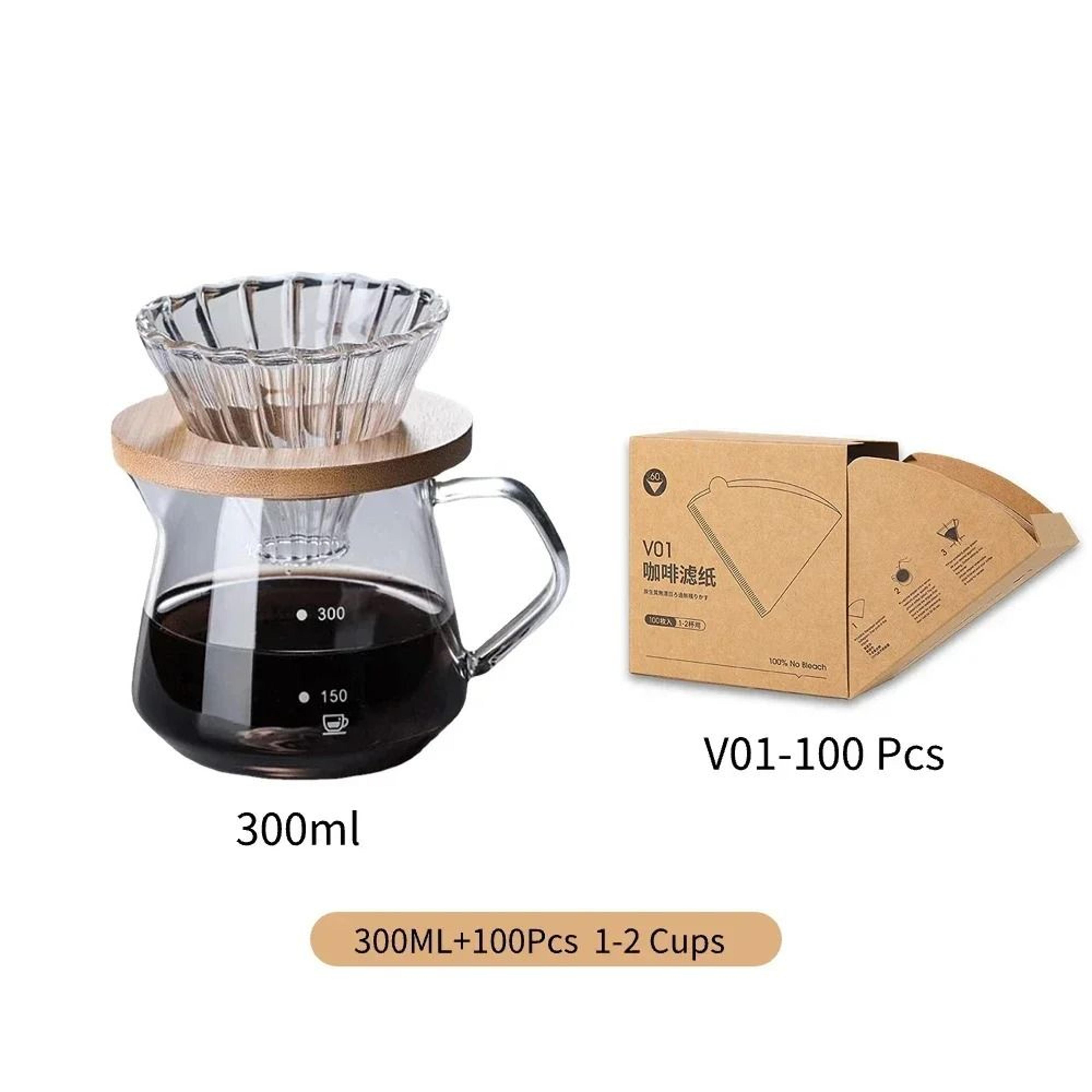 Pour Over Coffee Maker Set Glass Carafe With Reusable Glass Filter 300ml 600ml 6