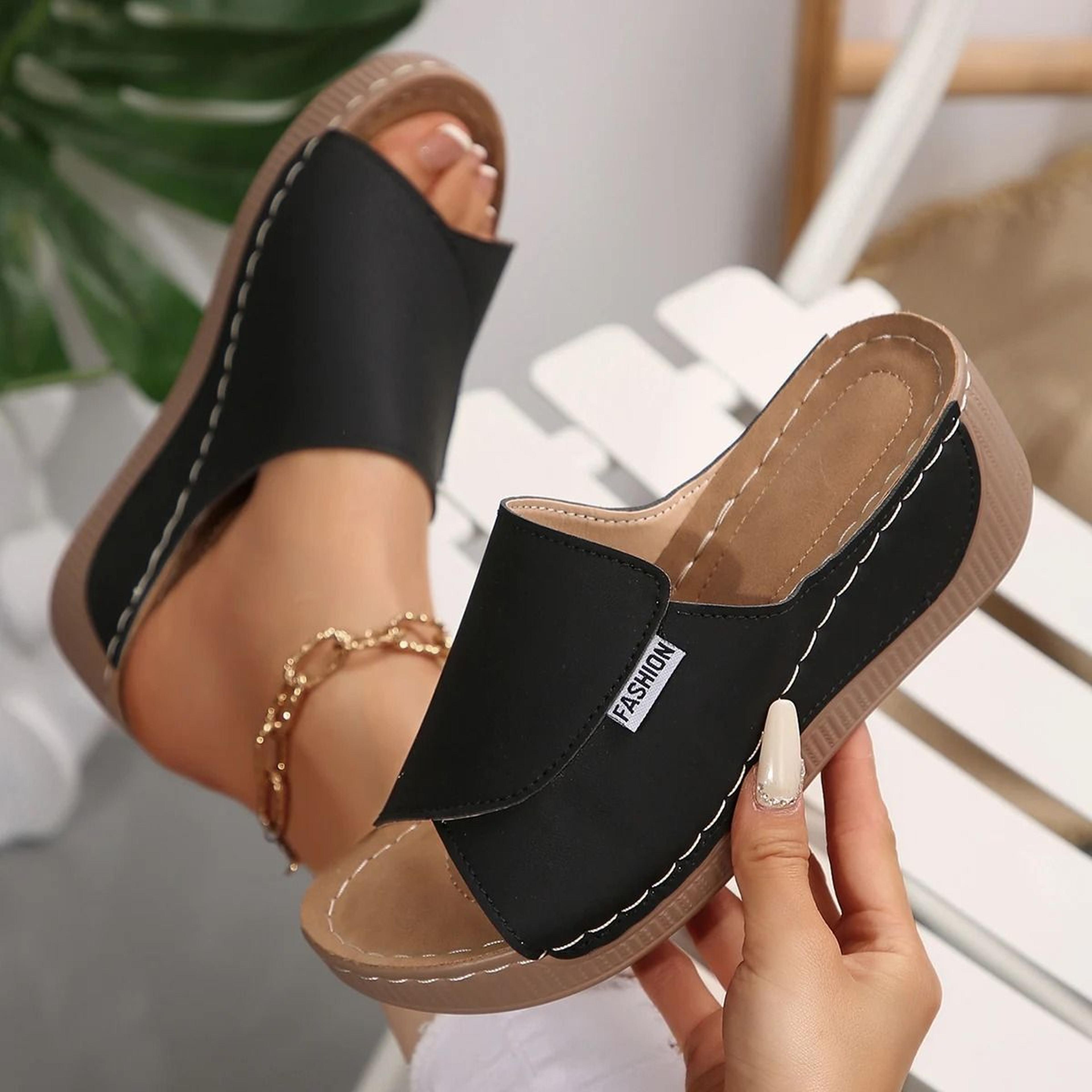 Womens Wedge Slippers Buckle Open Toe Slides Breathable Summer Sandals 1