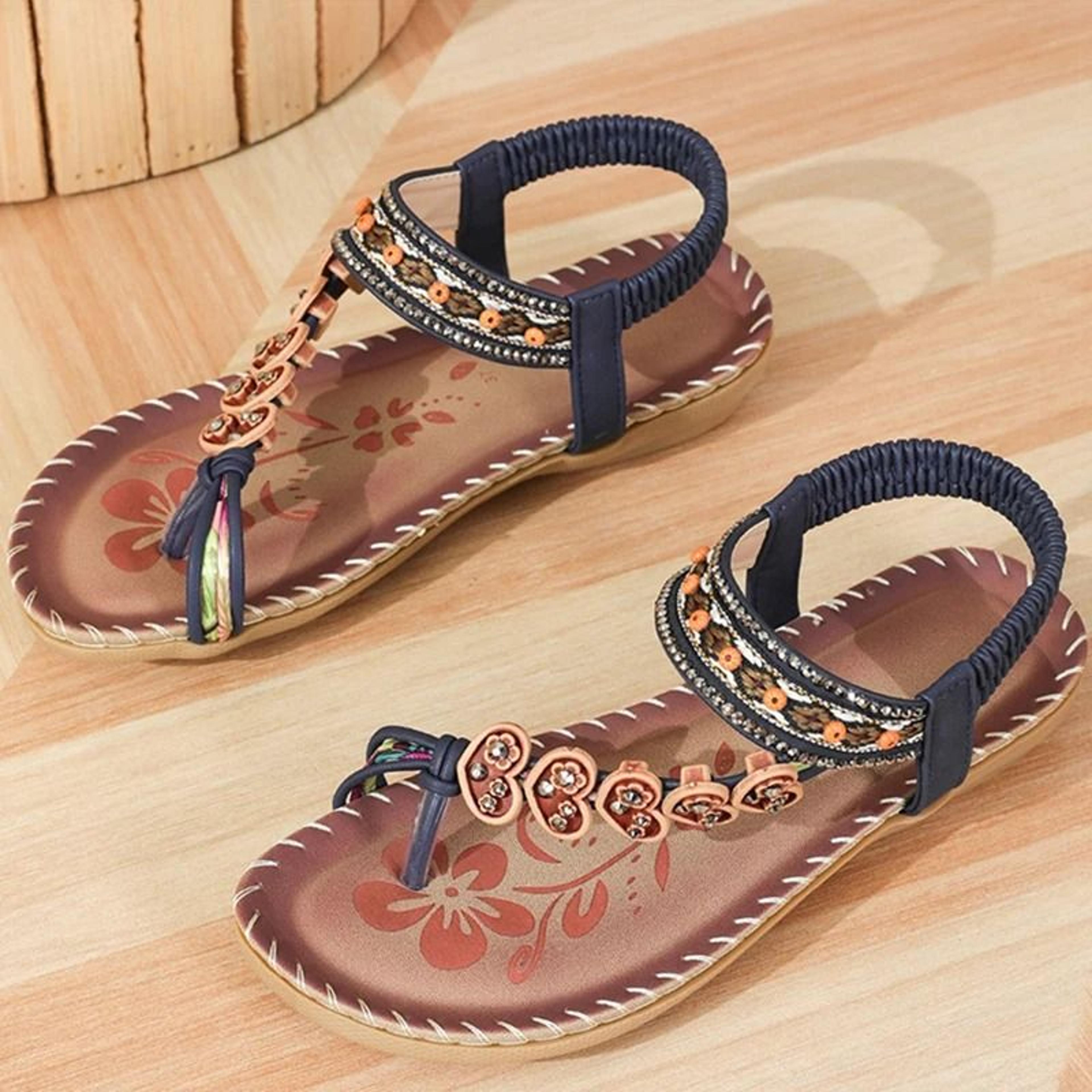 Boho Summer Sandals Womens Beach Flip Flops Low Heel Comfortable Shoes 12