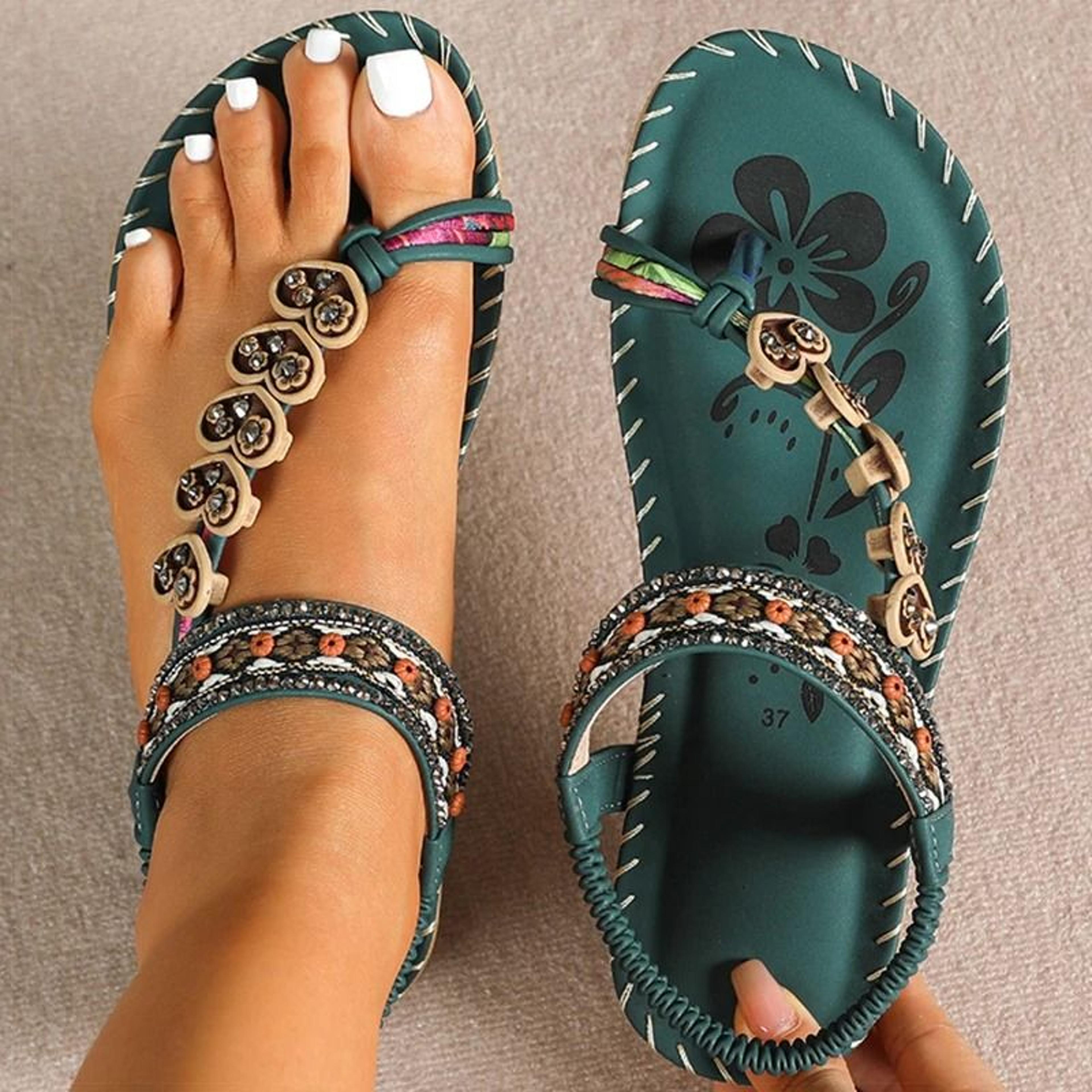 Boho Summer Sandals Womens Beach Flip Flops Low Heel Comfortable Shoes 15