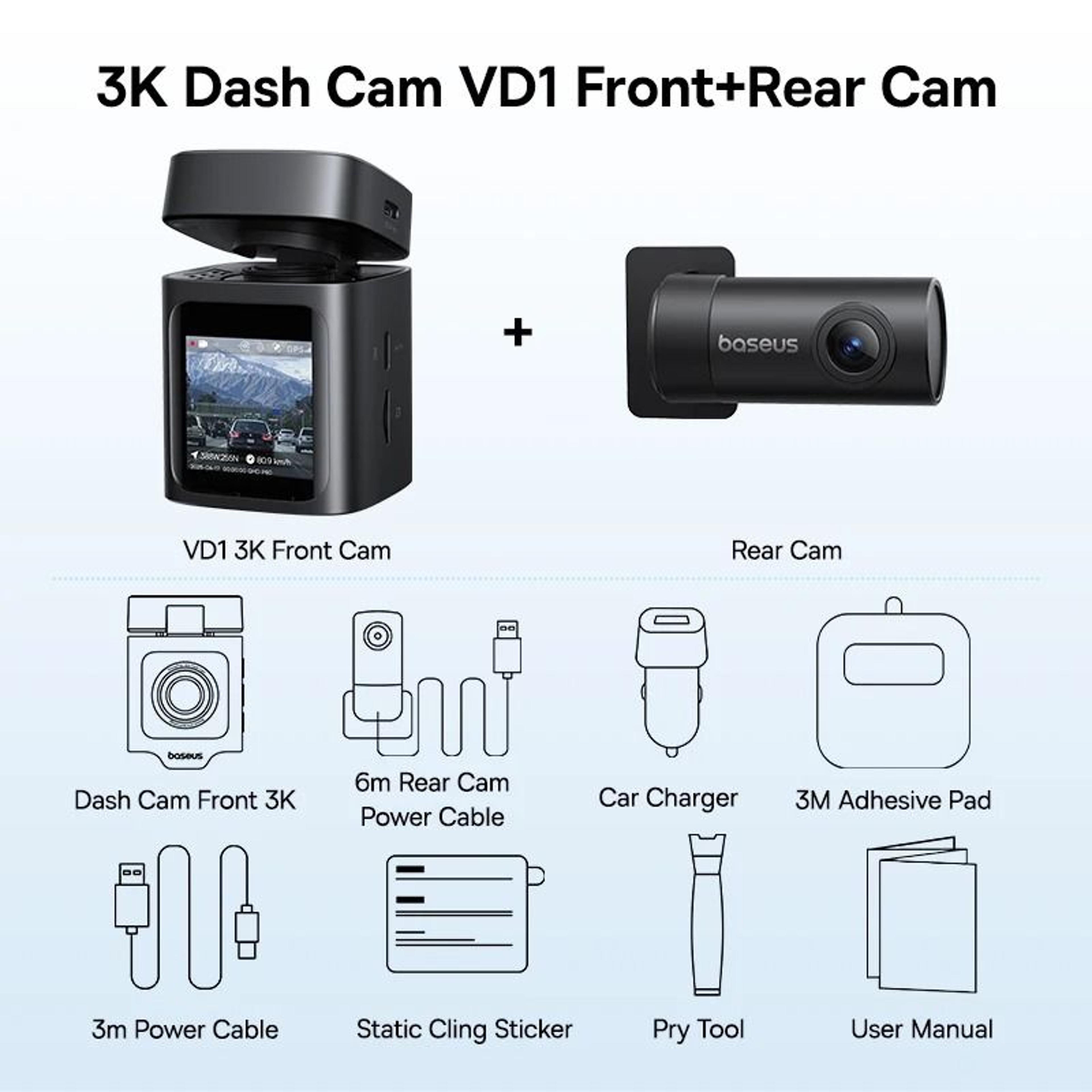 Baseus VD1 3K Dash Cam Front And Rear With GPS And 24H Parking Monitor 3