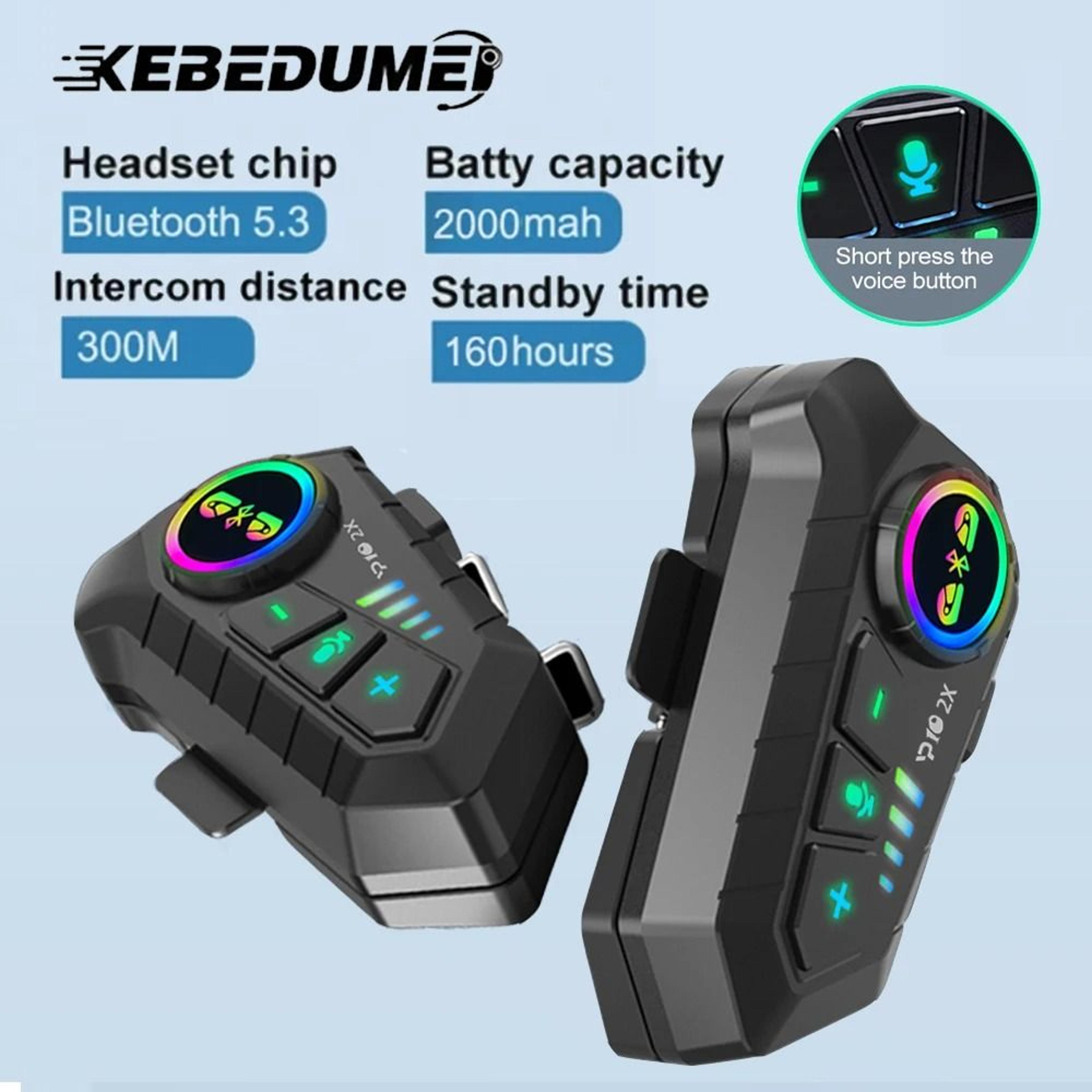 kebidumei motorcycle intercom helmet bluetooth headset for 2 riders waterproof 300m
