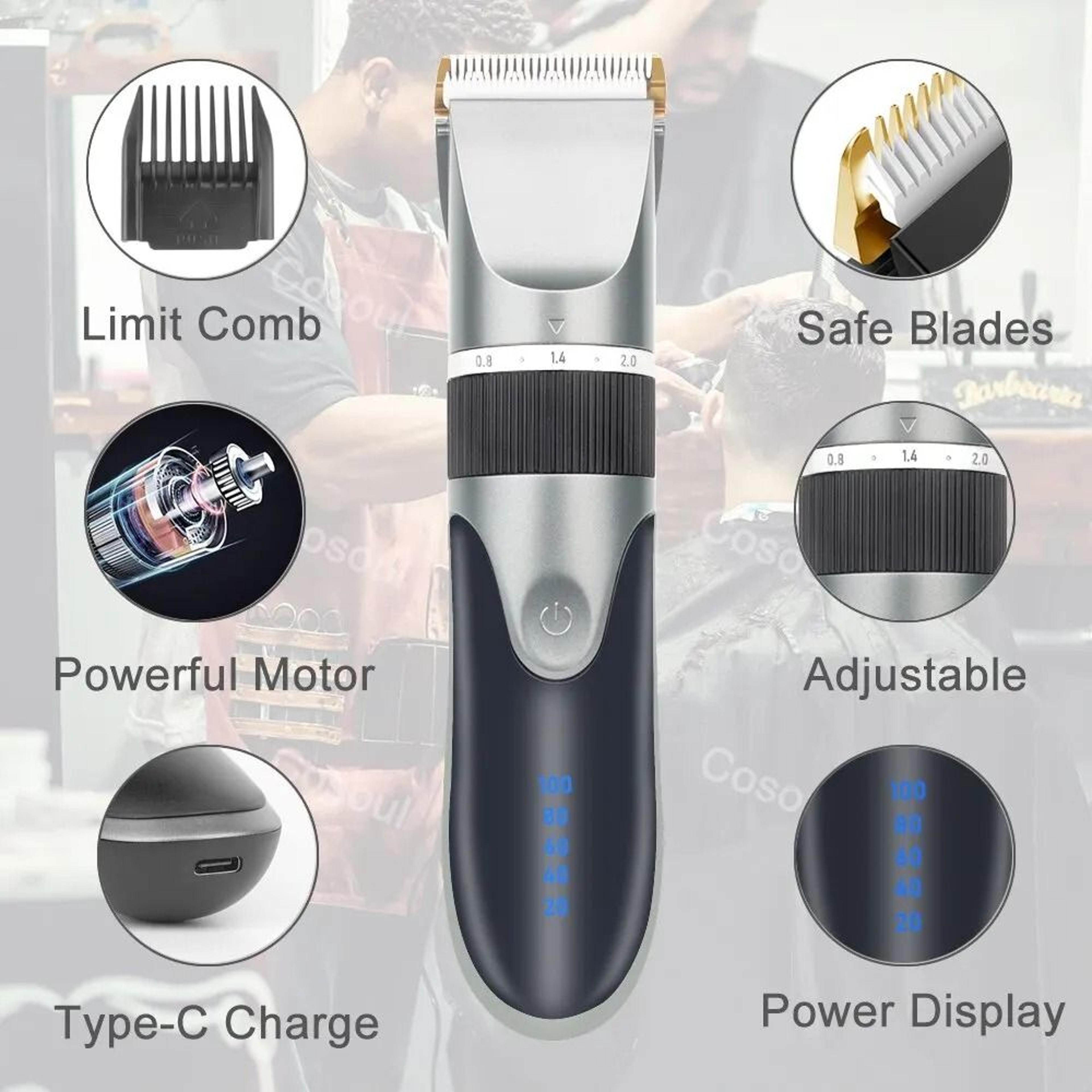 Professional Hair Clipper Cordless Hair Trimmer Rechargeable Electric Barber Kit 5