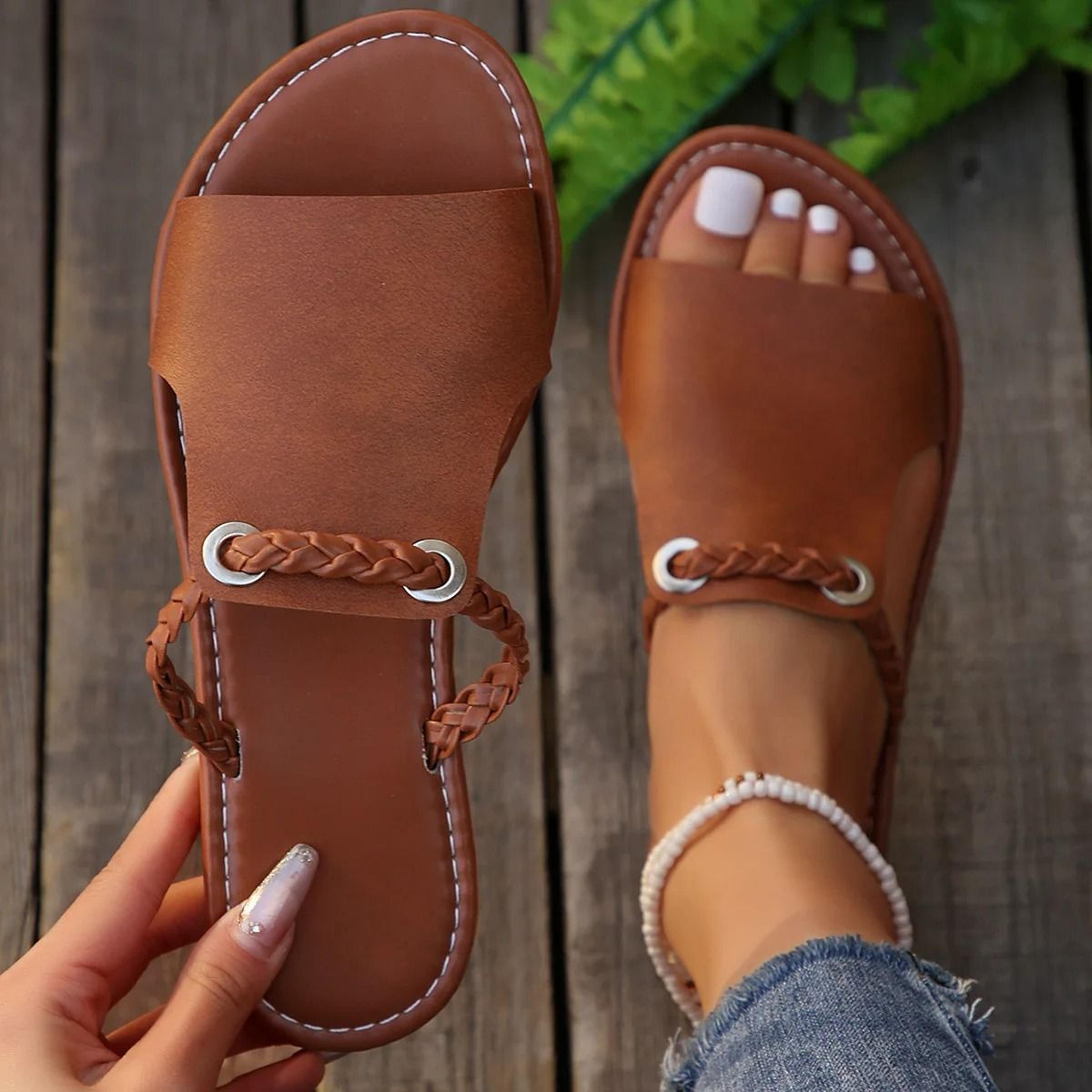 Women Square Toe Cross Strap Flat Sandals Summer Flip Flops Beach Slippers 0
